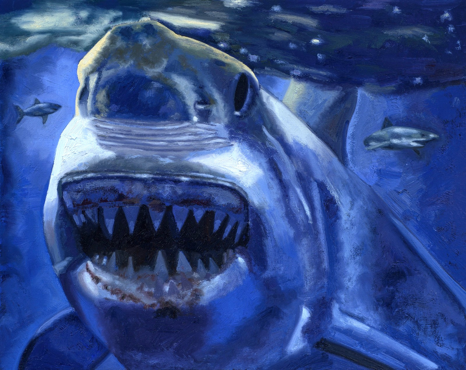 Original Great White Shark Oil Painting Jaws Inspired Horror Art