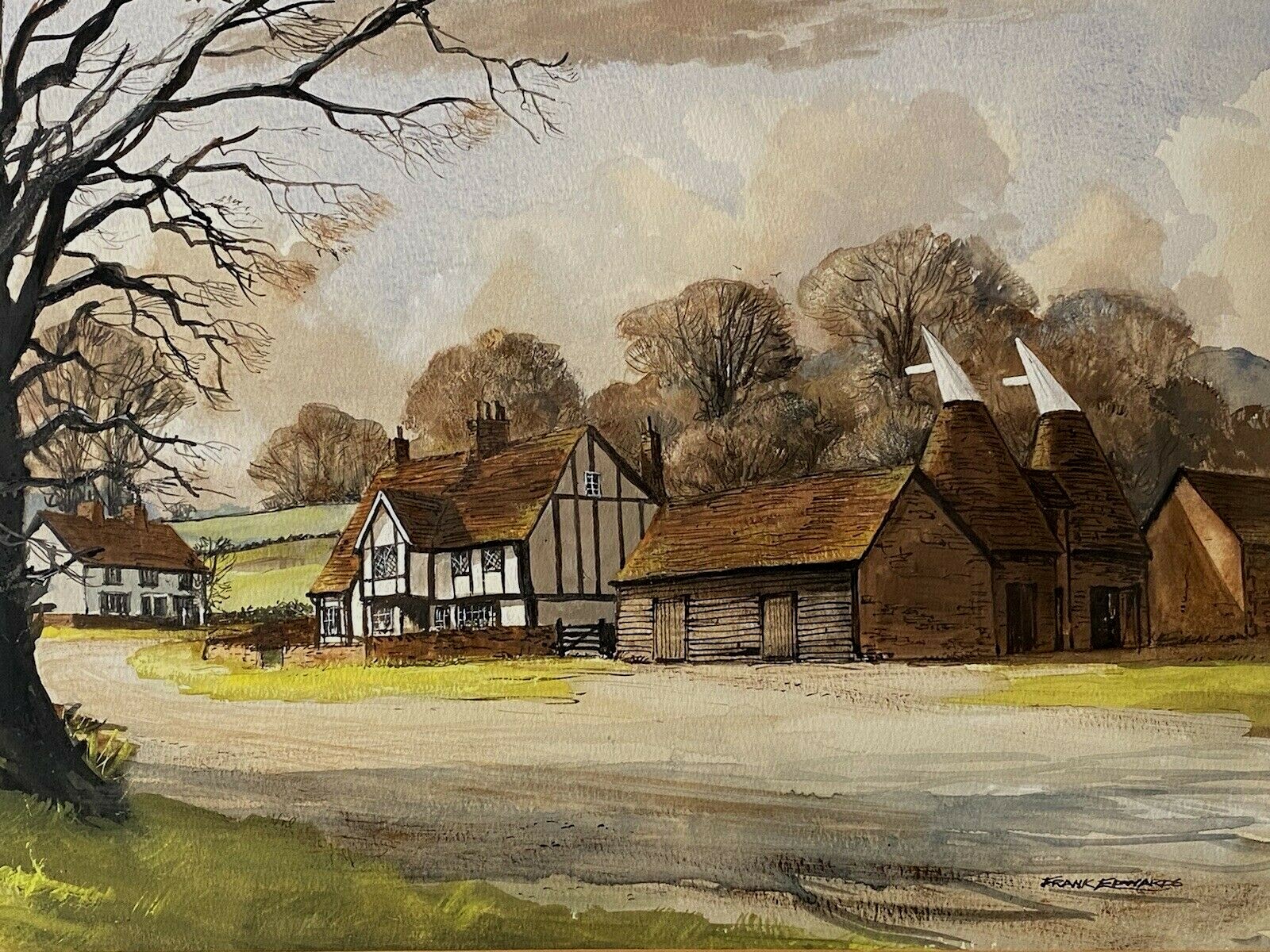 Canada Canadian Watercolor on paper Tudor Style farm Frank Edwards ca. 20th c.