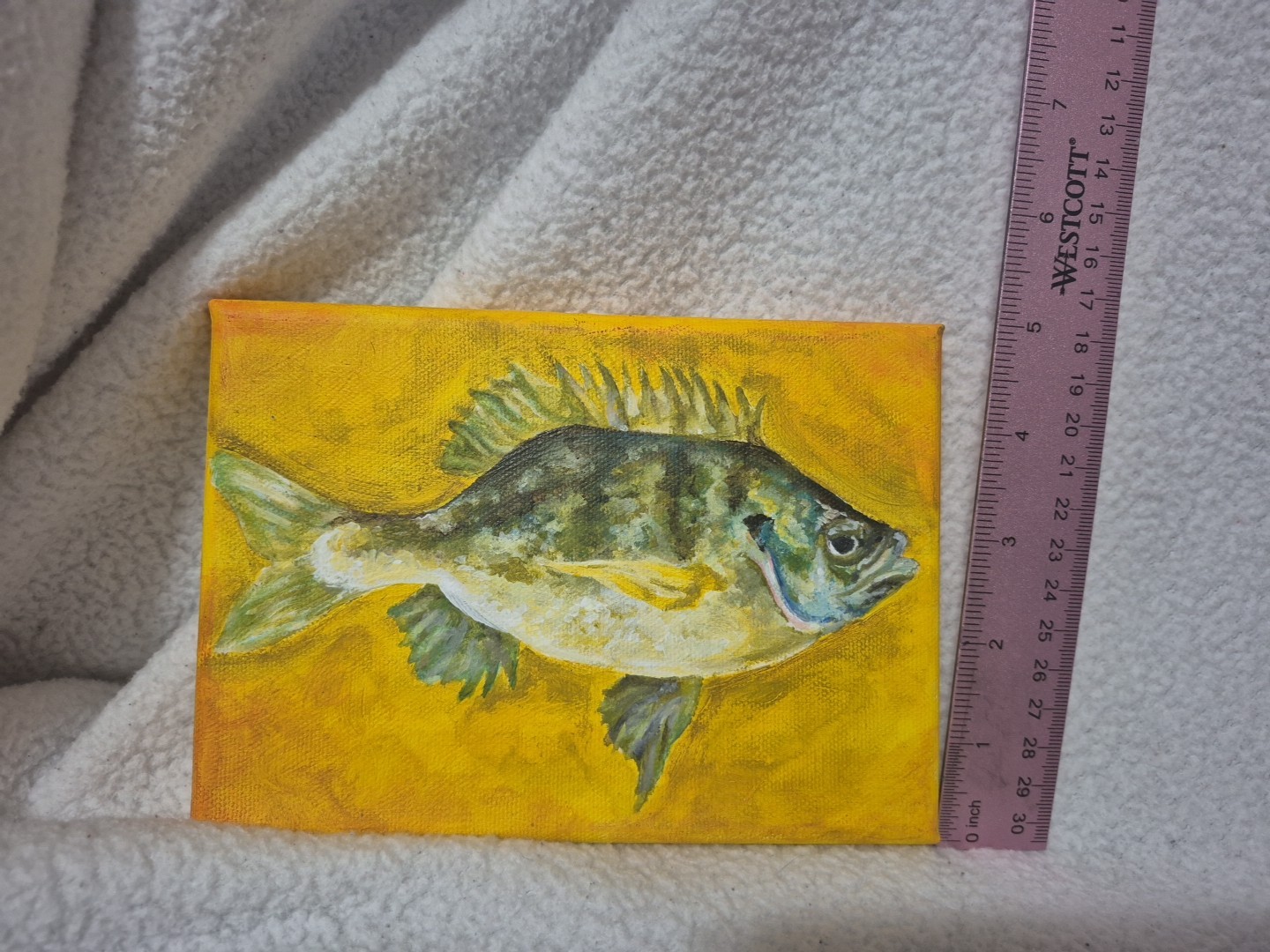 Canvas Artwork Fish Yellow Green Blue. Original Work. 7×5