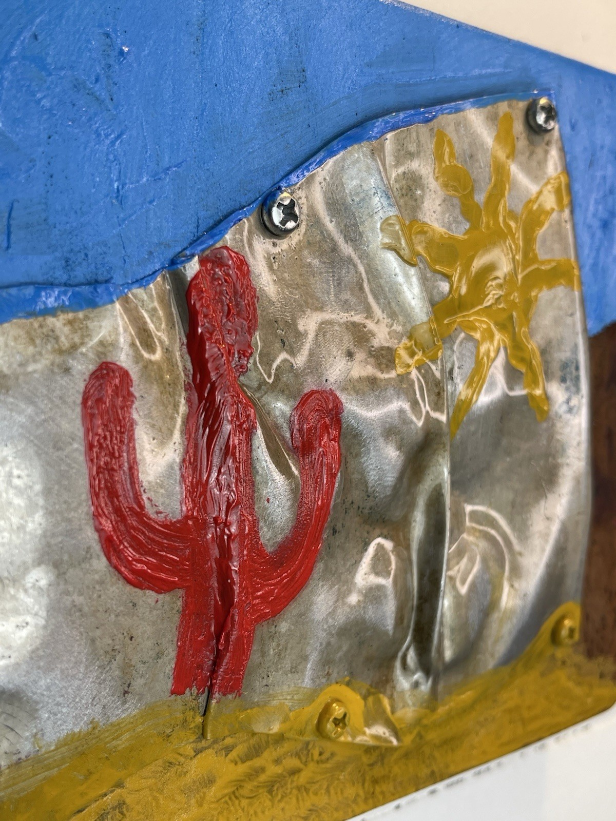 Painting Mixed Media Collage, Aircraft Aluminum, Oil, Acrylic On Wood, Desert