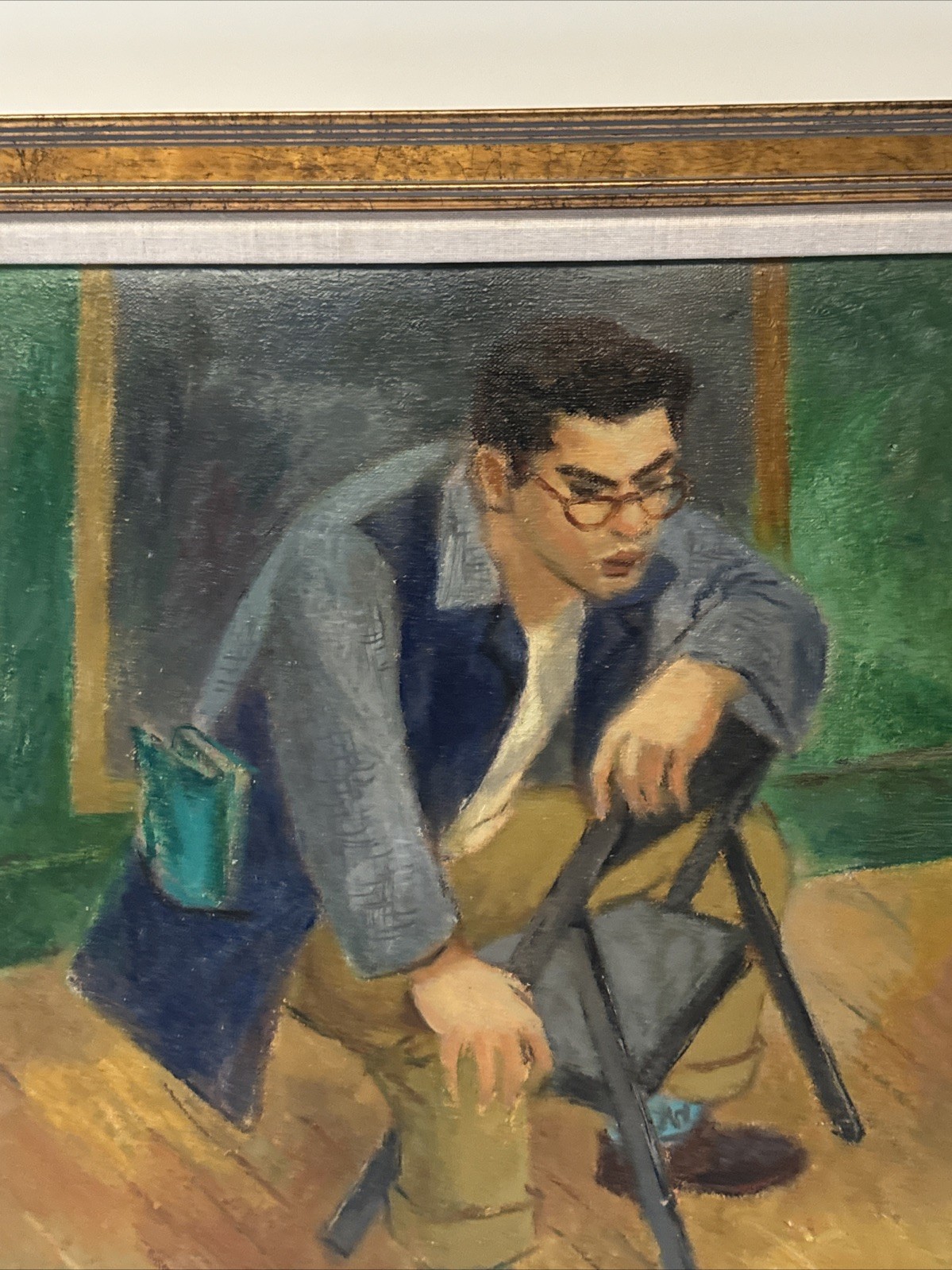 MID CENTURY PAINTING AMERICAN REGIONALISM WPA STYLE YOUNG MAN PORTRAIT MYSTERY