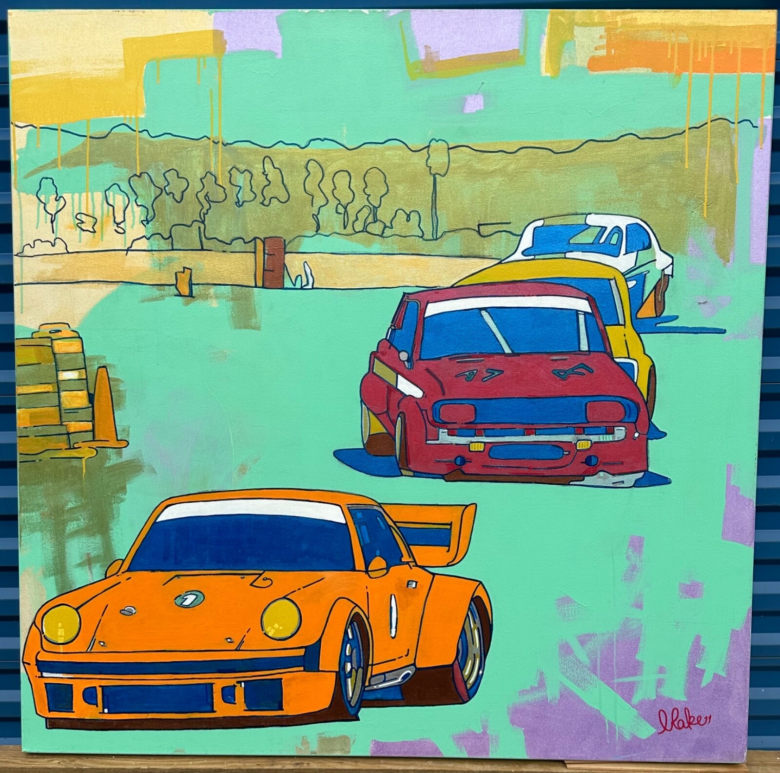 “Porsche RSR” by Blake Norris 48 in x 48 in pop art original painting Auto Sport