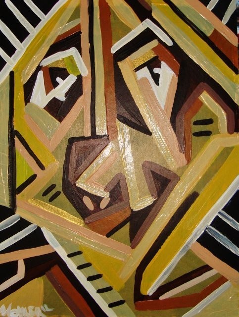 Outsider abstract art original «Mellow Yellow» 12×16 acrylic on cardboard Mohler