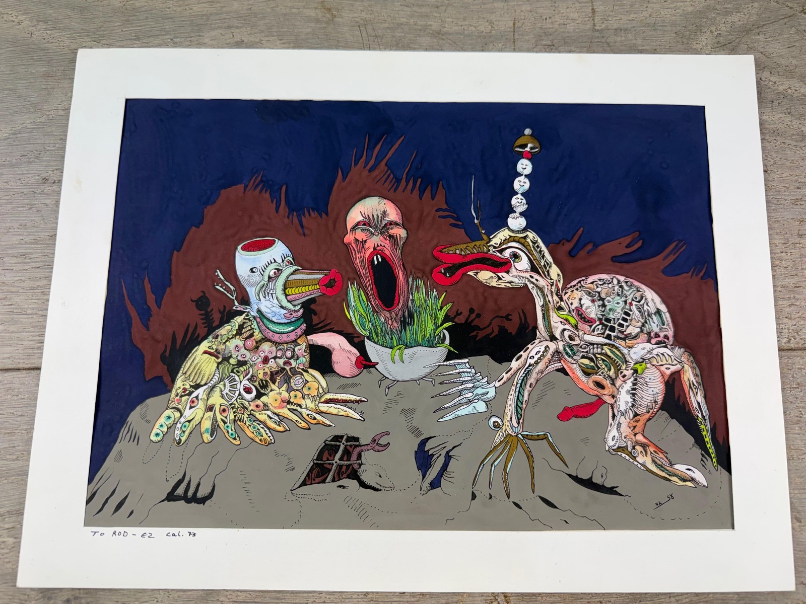 Vintage 1973 Yigal Ez Noach Signed Surreal Dark Fantasy Acrylic Painting 13×10