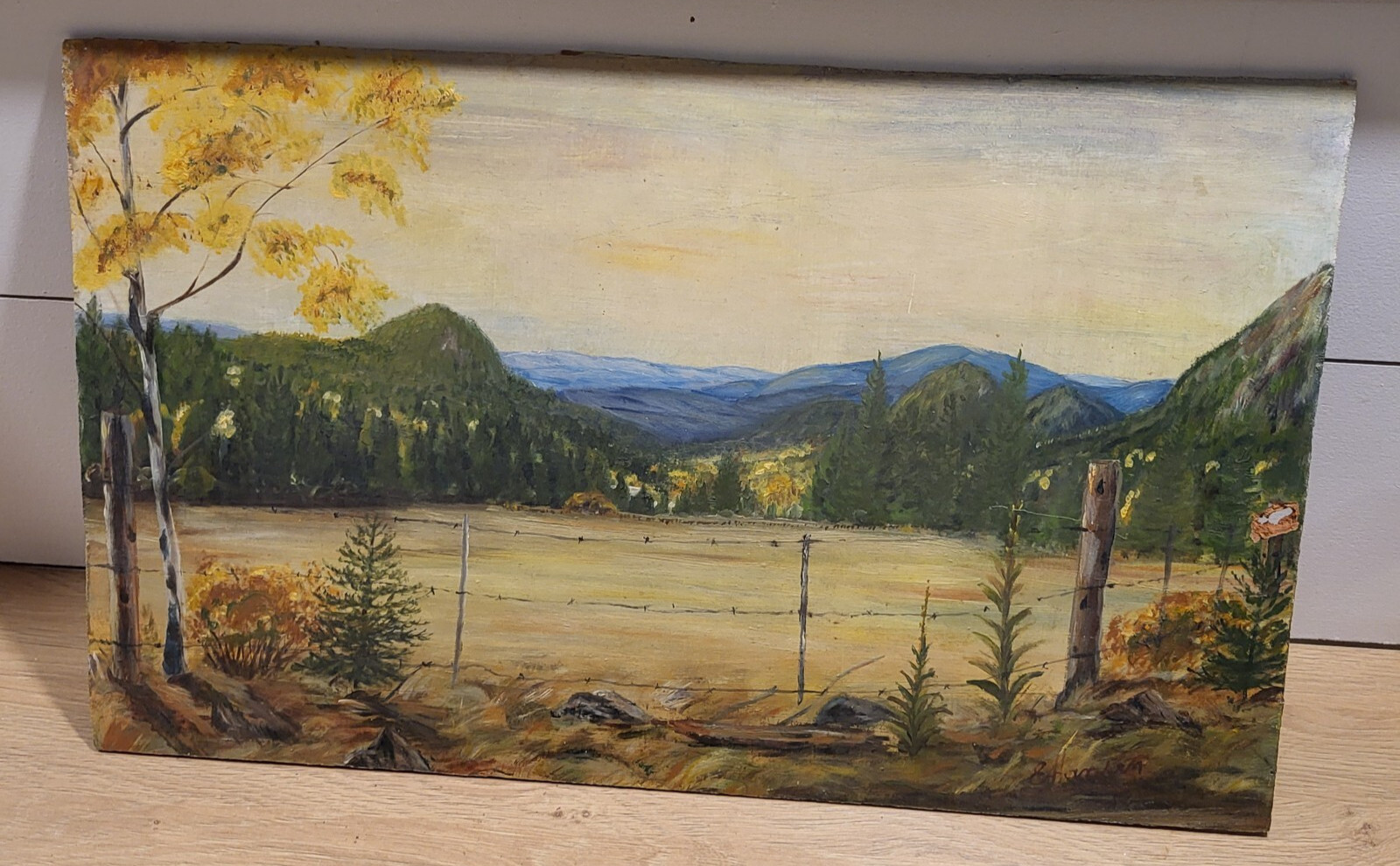 Oil Painting signed E. Hansen Barriere BC Canada 1950s oil on board 20×12