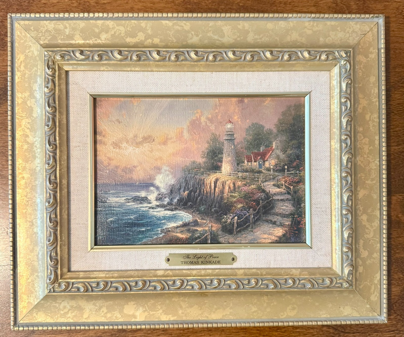 Thomas Kinkade The Light of Peace Accent Print Gold Frame 1999 Signed COA Lovely