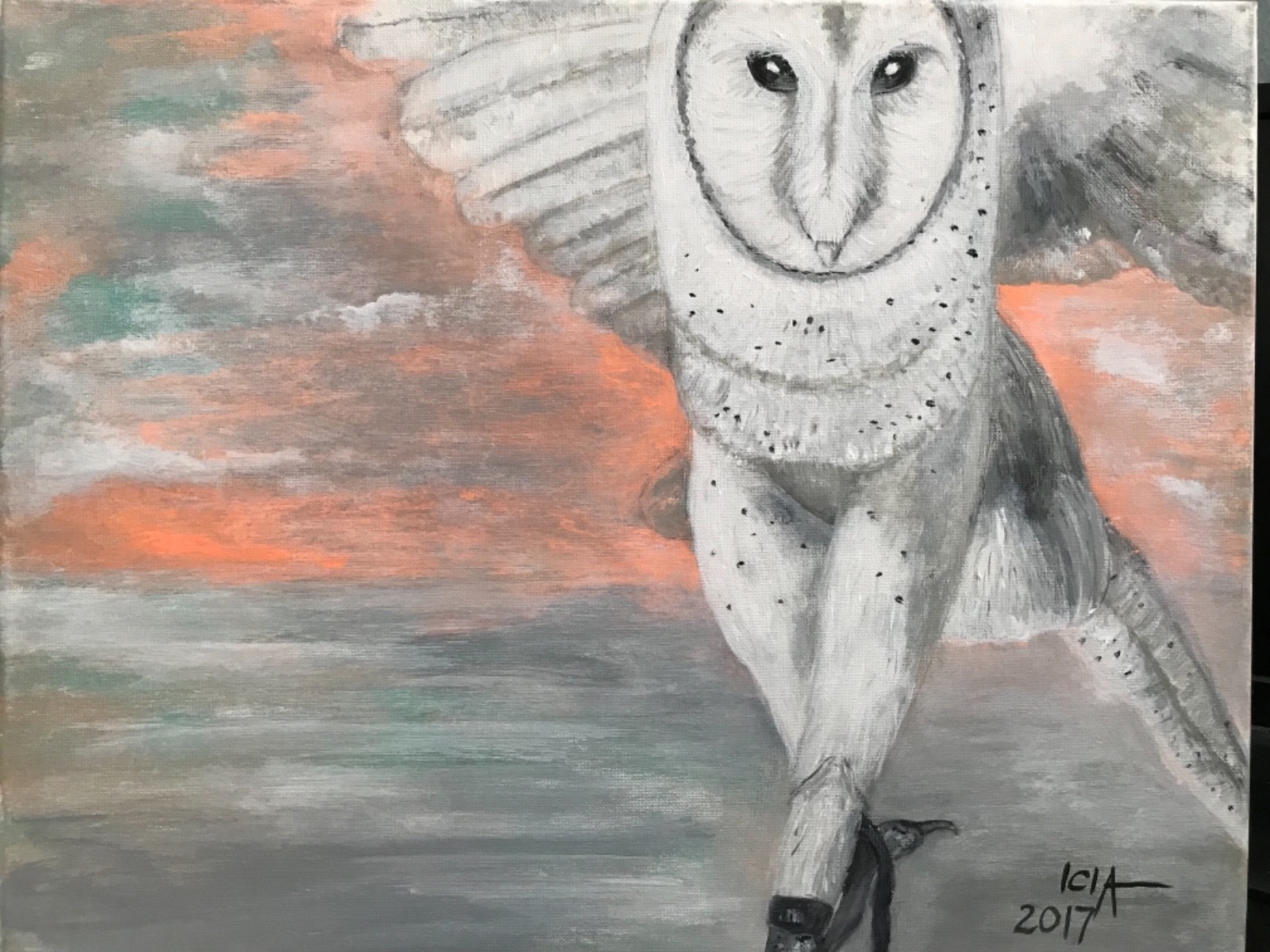 Original acrylic painting Owl on canvas 16 x 20 x0,5 inches