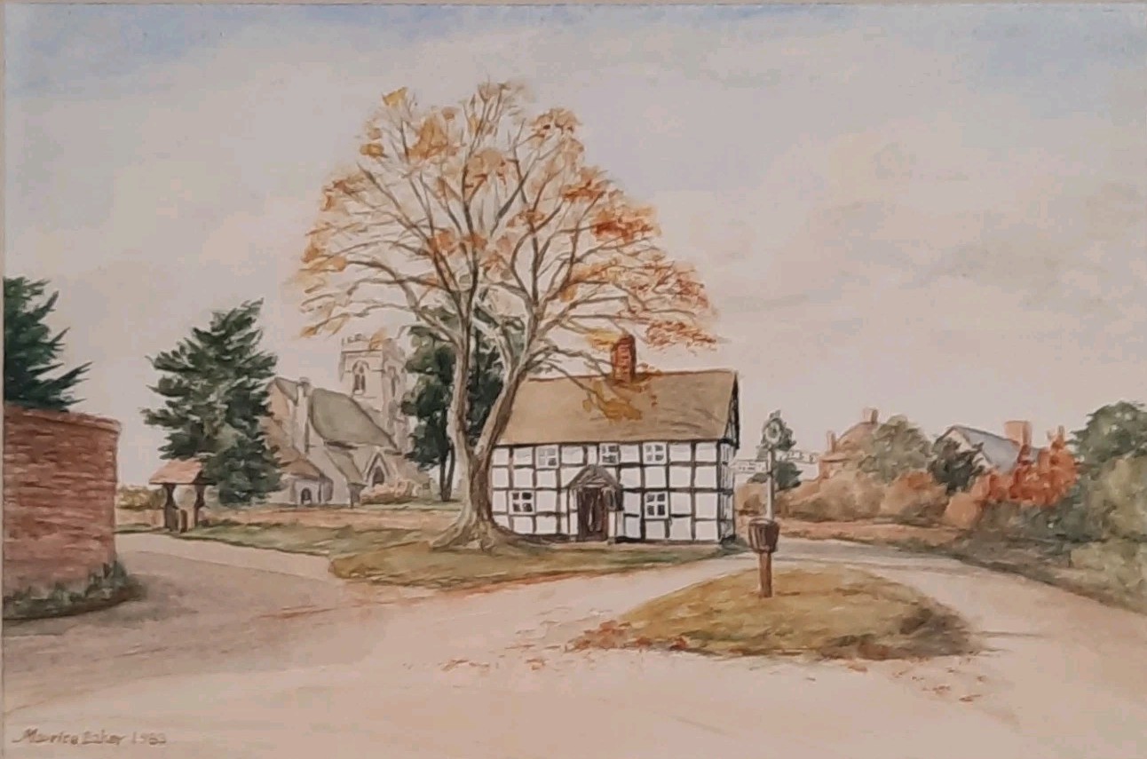 Maurice Baker Framed Painting «Upton Magna» in Shrewsbury – 10.5″ x 13.5″ -1983