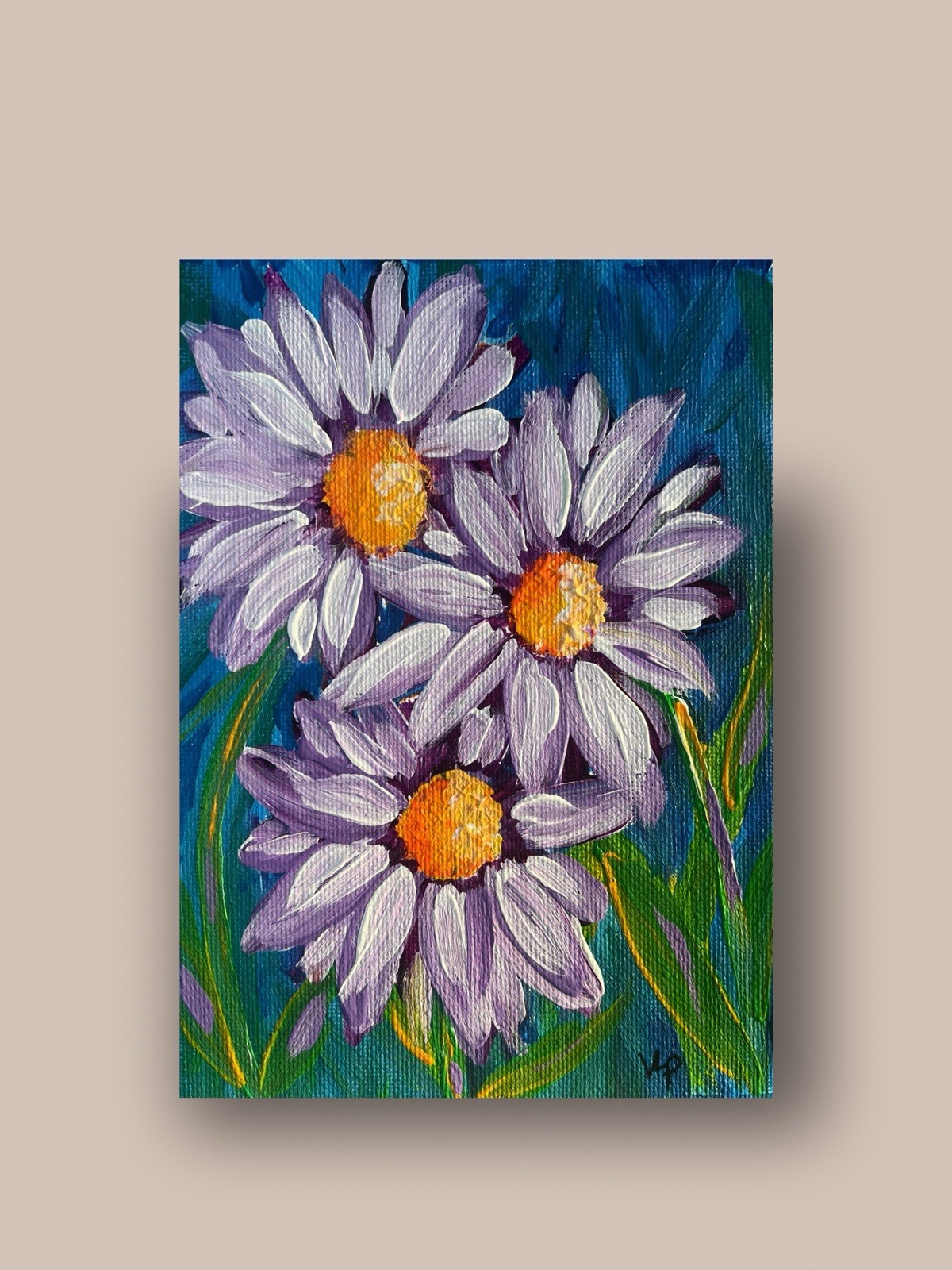 Purple Daisies Impressionist Abstract Floral Acrylic Small 5×7 Canvas Panel