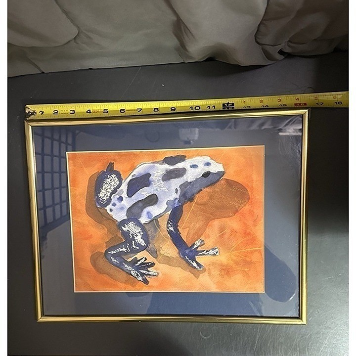 Original Watercolor Painting Frog Matted & Framed Under Glass Vintage 16×12”