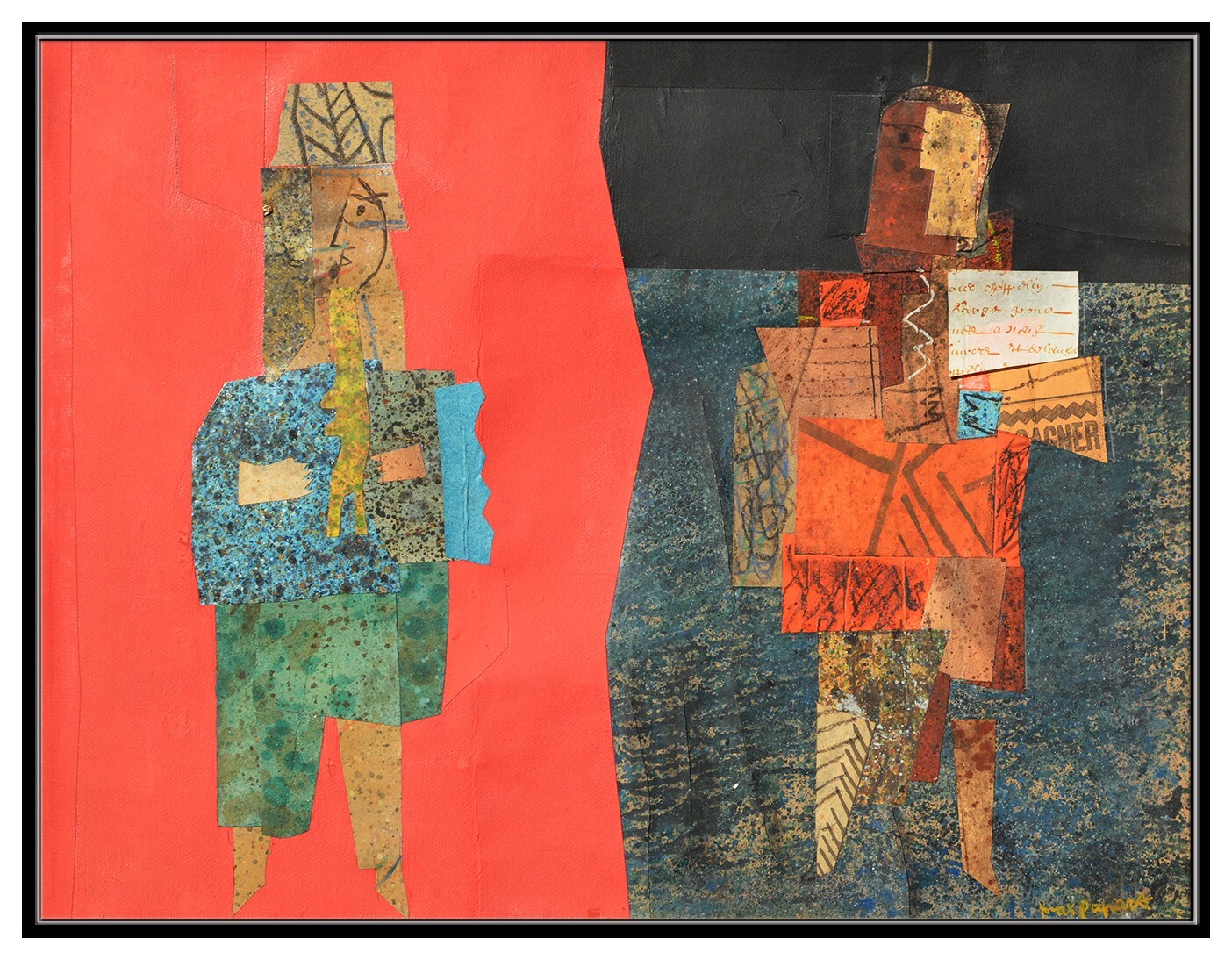 Max Papart Entirely Original Oil Painting On Canvas Collage Signed Figurative
