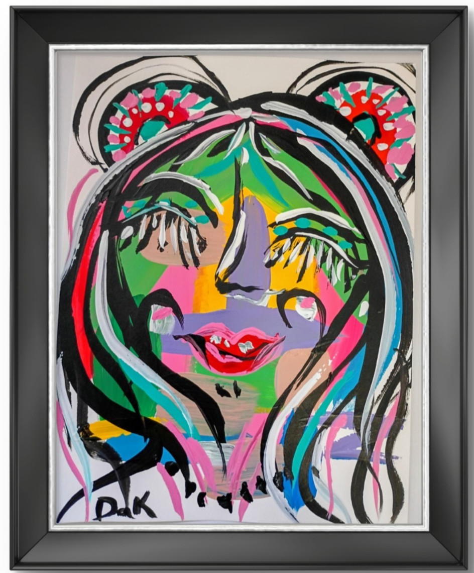 Long Lashes 9×12 Thick Paper Original Cute Teen Art Expressionism Abstract Bear