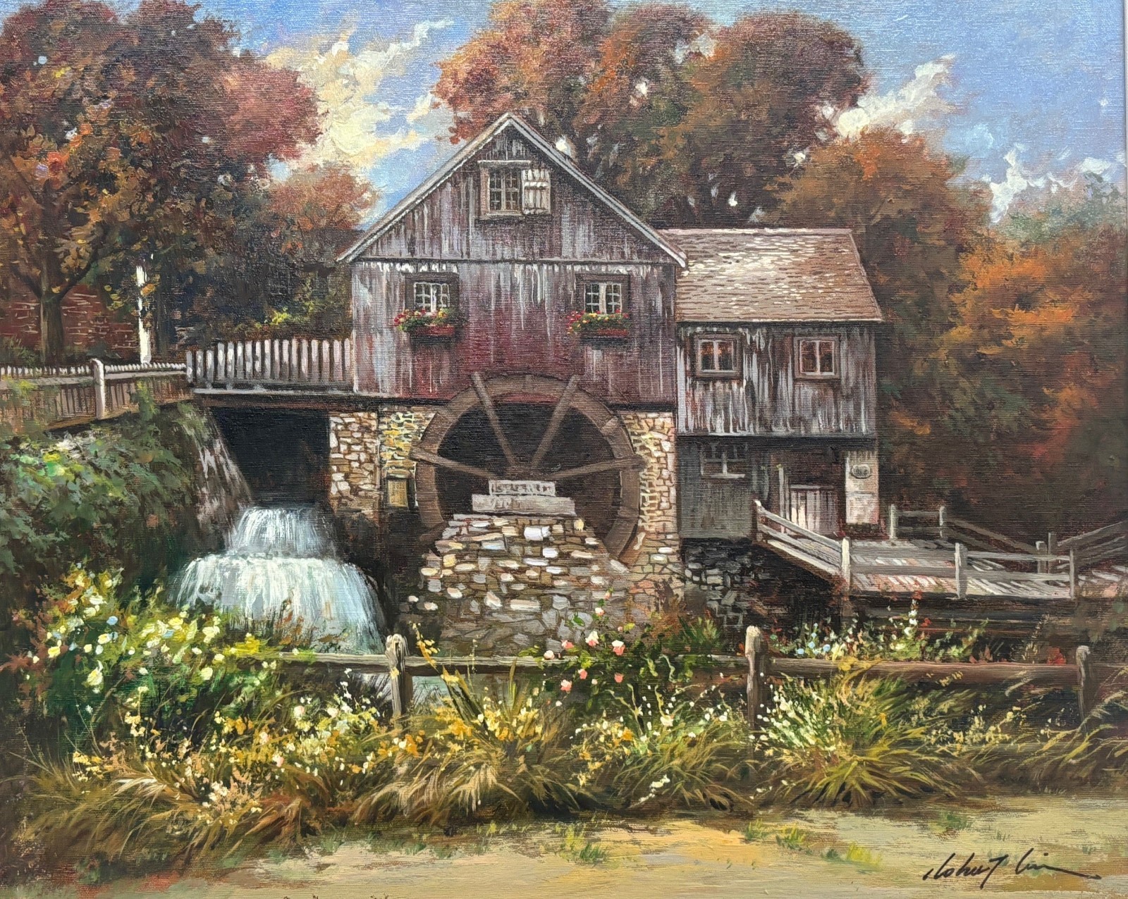 Robert Lui «Water Mill» Hand Signed Framed Original Impressionist Art NEW