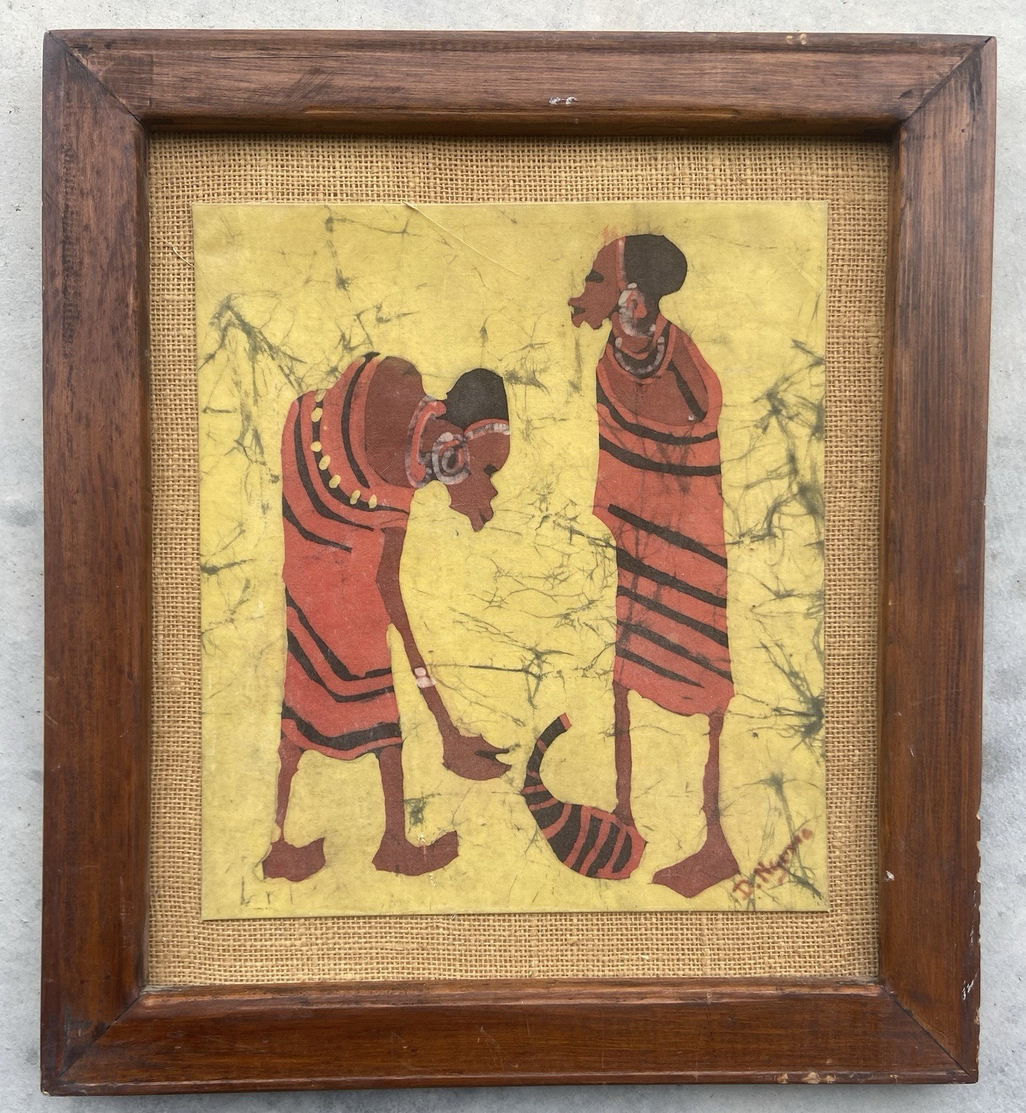 African Batik Art Signed Tribal 11” x 12” Framed Vintage Kenya Shah Brothers