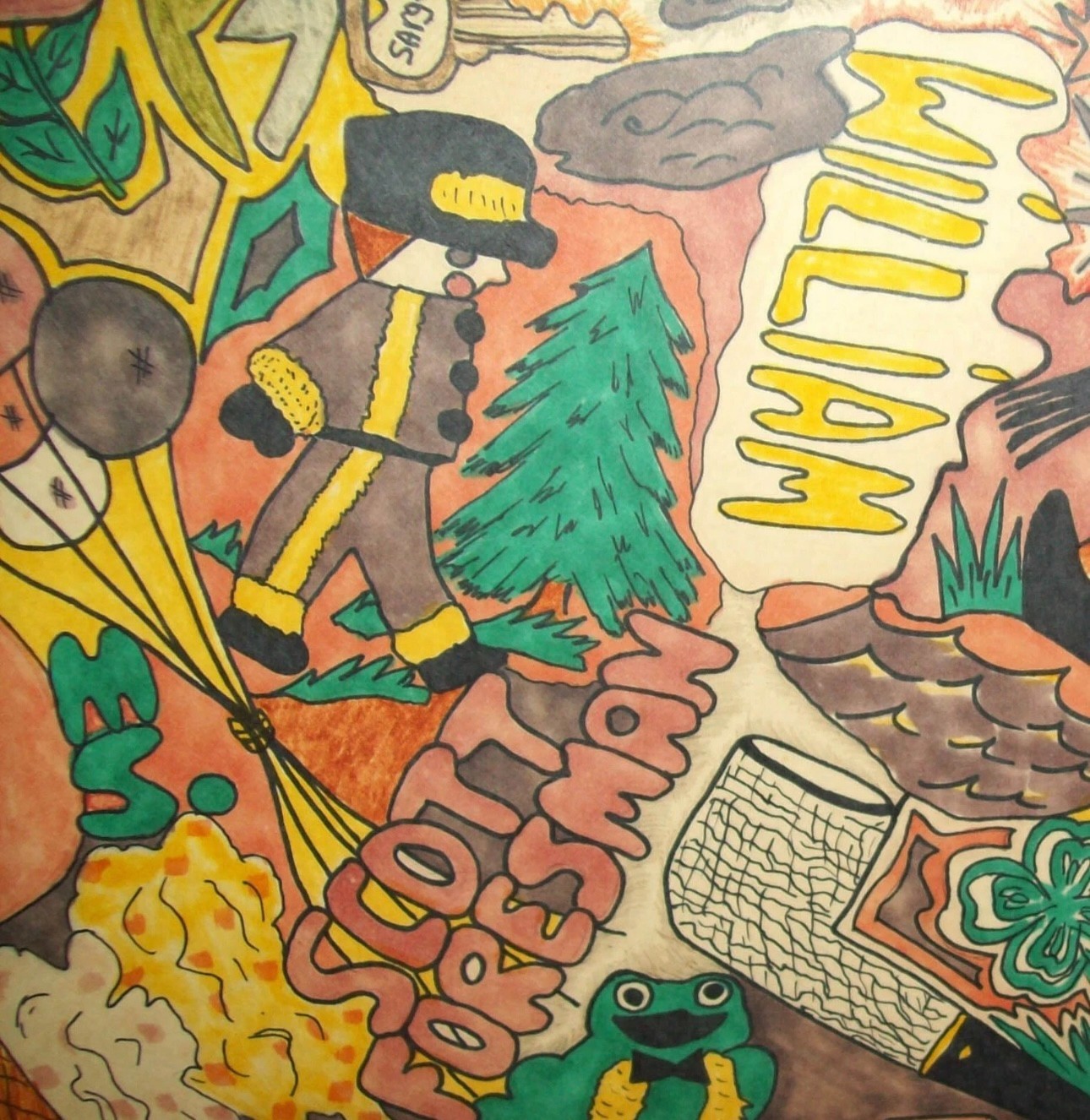 Old Vtg 1970s Belleville Ill Watercolor Pen Painting Psychedelic Art Peace Love