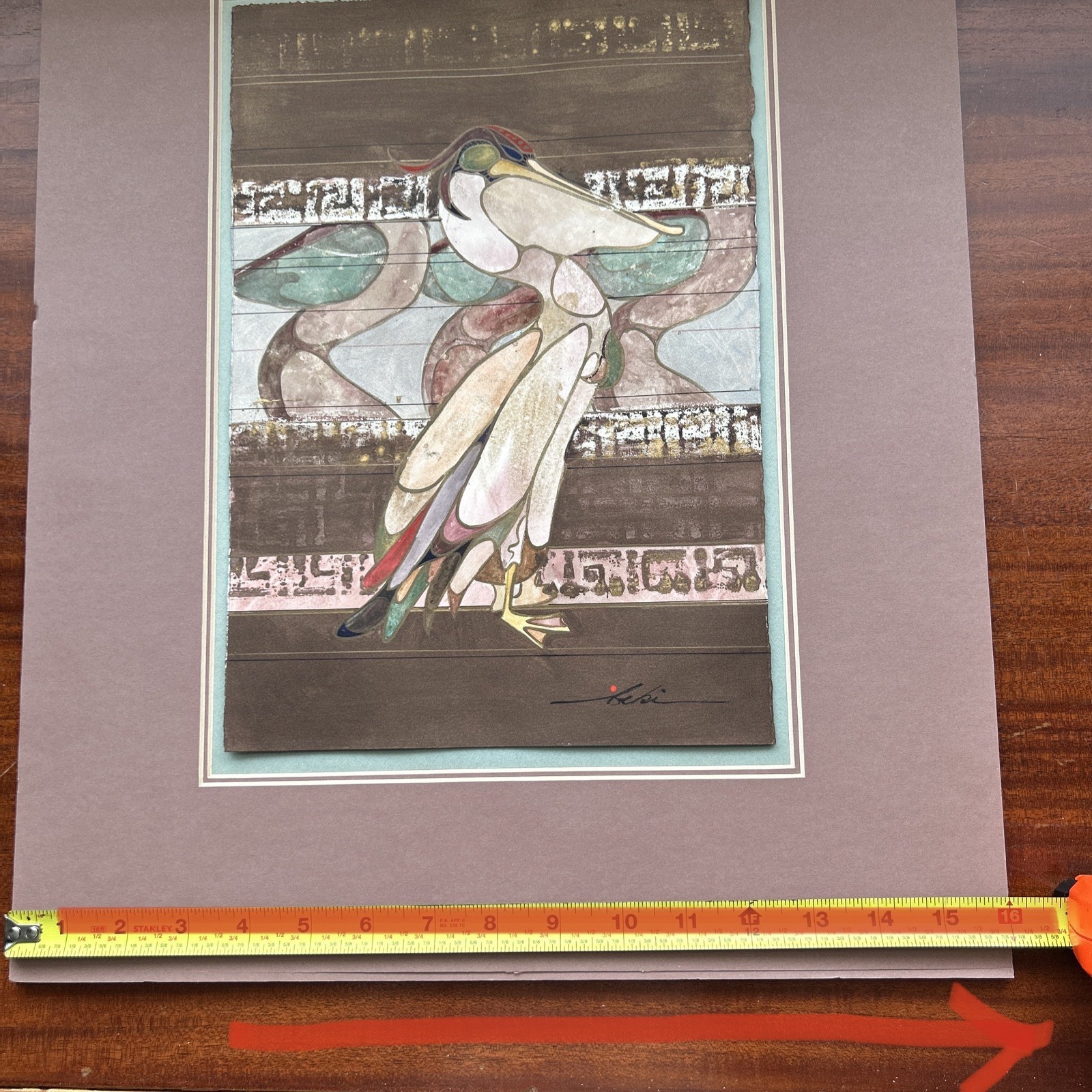 Beki Killorin Vintage Original Watercolor Abstract Pelican Painting Signed RARE