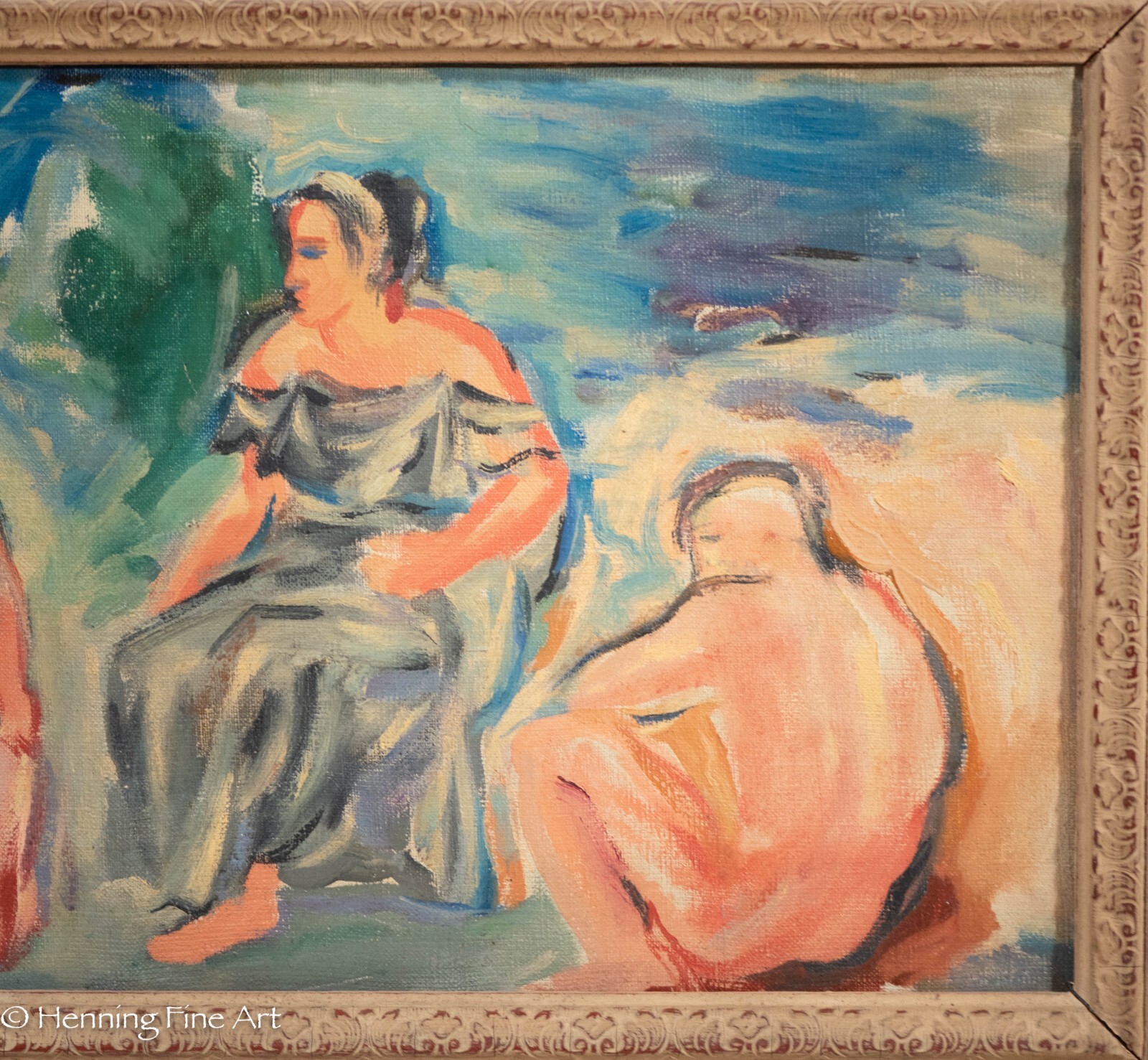 Beautiful Antique Carl Shaffer Impressionist Oil Painting Figures and Cherubs
