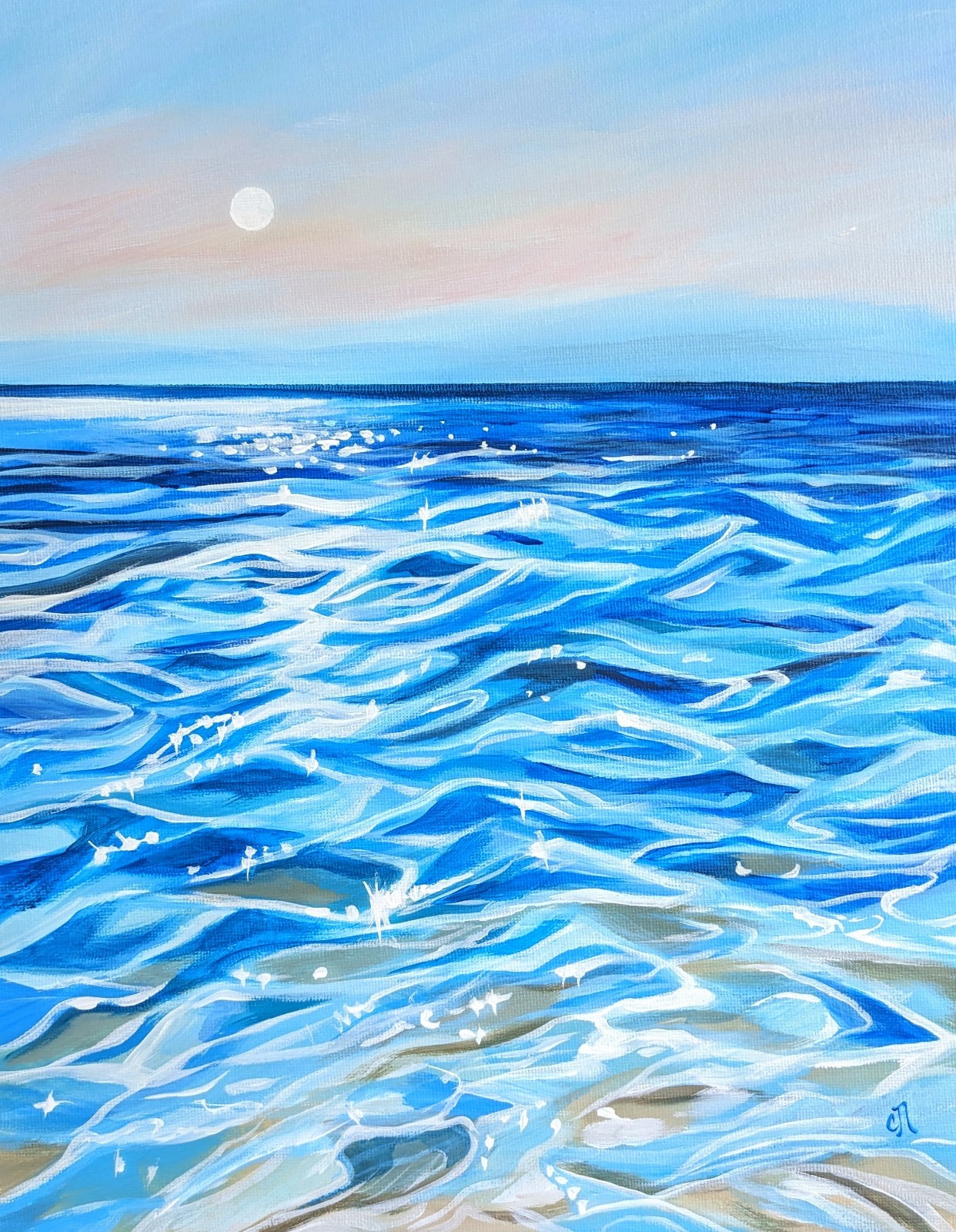 Original Painting | Hand-Painted Canvas | Beach | Ocean | Sparkling Water | 14″