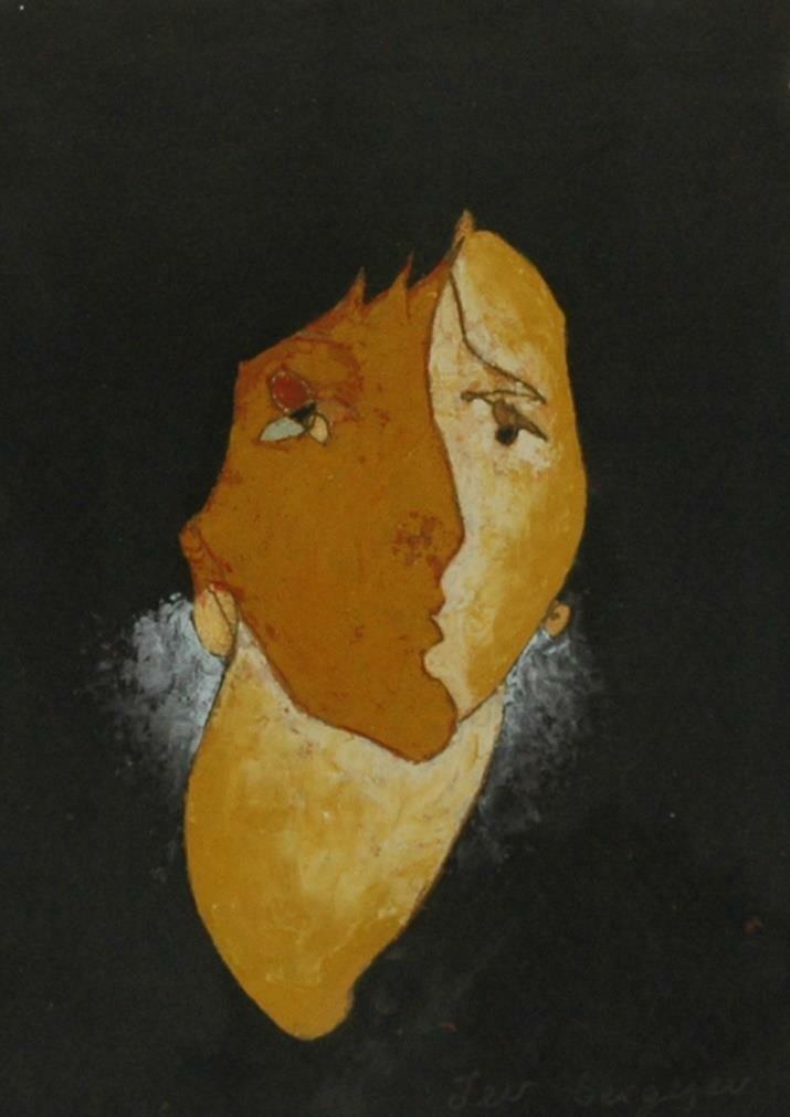 Beautiful Interesting Modern Abstract Gouache of A Woman’s Face by Lev Sergejev