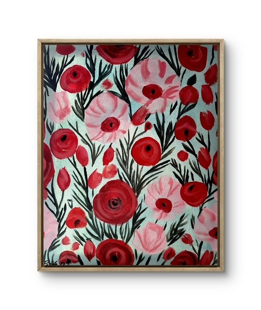 Original Modern Abstract Poppy Flower 14×11 Canvas, Signed Painting