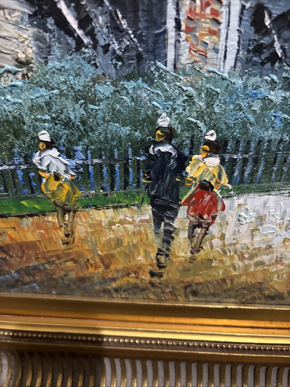 Listed Artist C. Burnett Oil Painting Paris Notre Dame Street Scene Framed 20×16