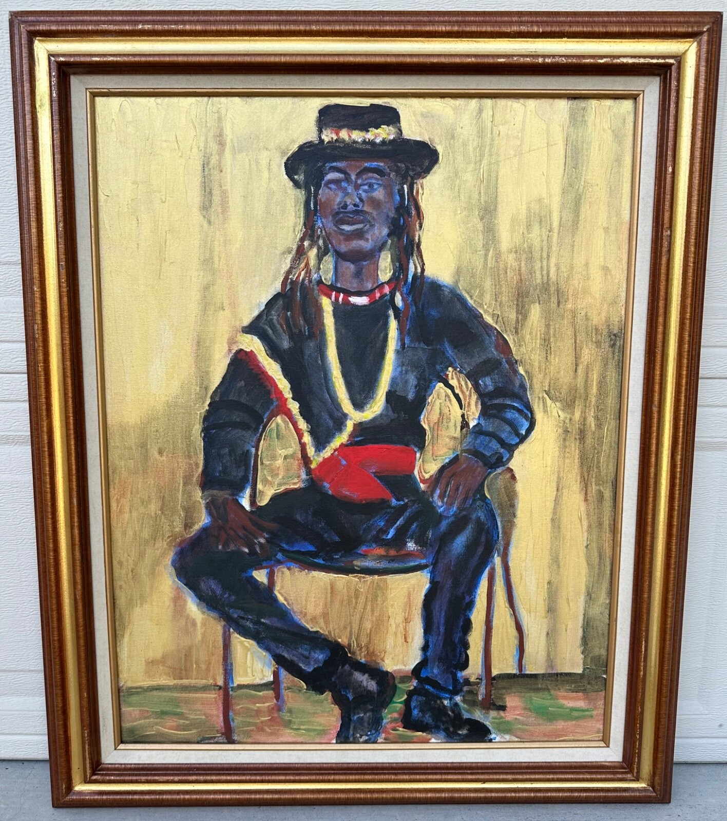 African American Artist Renee Green Original Painting “Shadow» Man Seated W/Hat