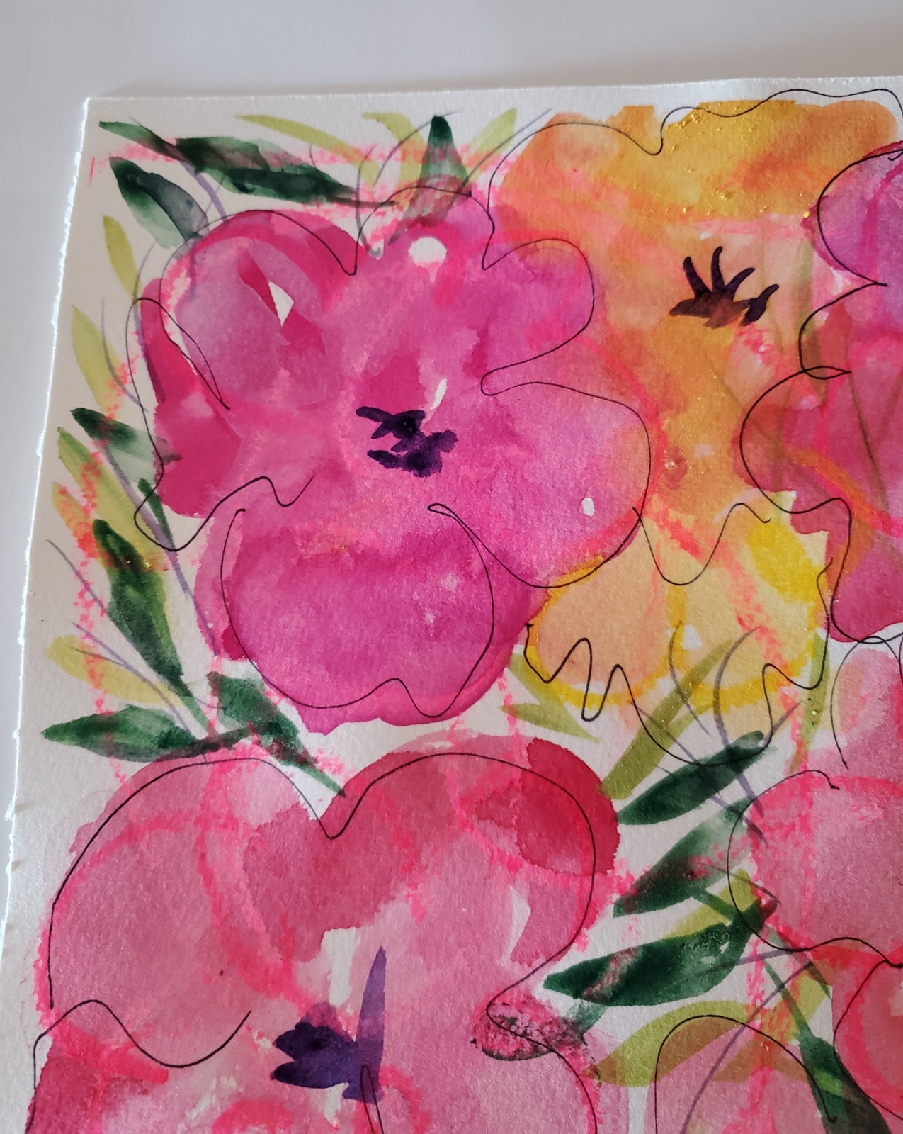 ORIGINAL ABSTRACT FLORAL ARTWORK PAINTING WATERCOLOR ON PAPER 16X12 ooak
