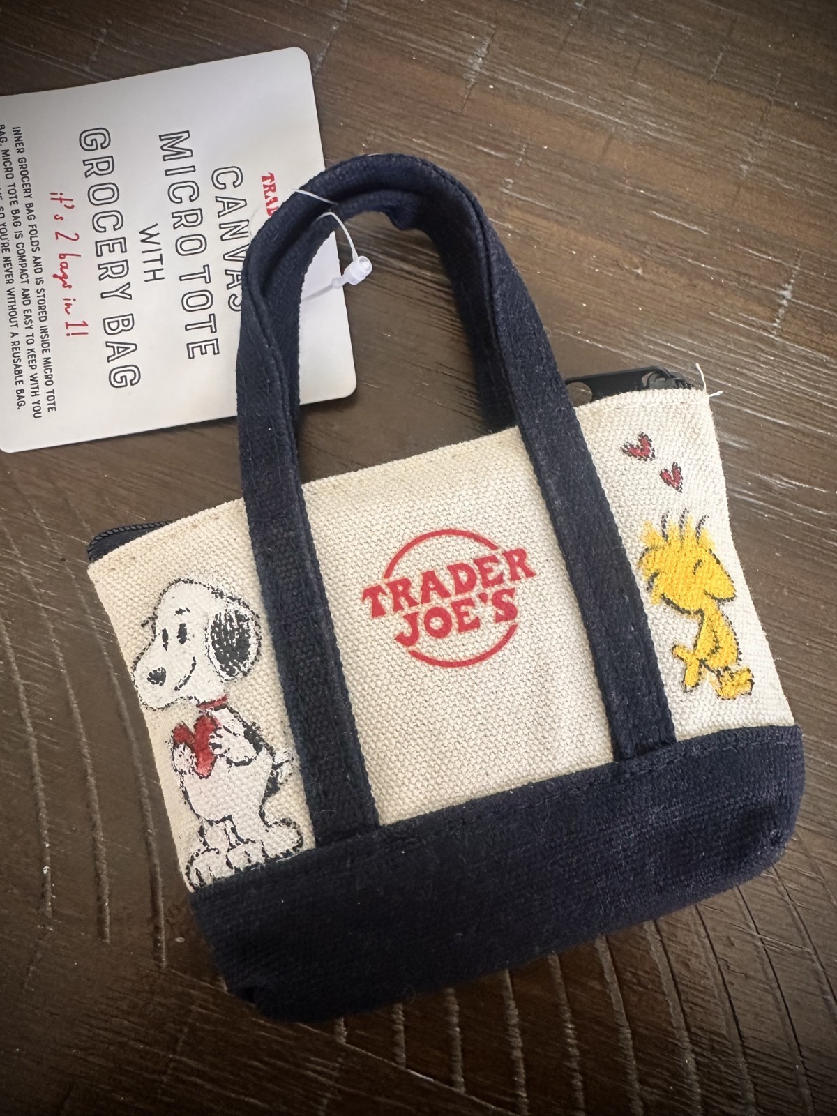 Hand Painted Trader Joe’s Blue Micro Tote Bag «SNOOPY» Canvas