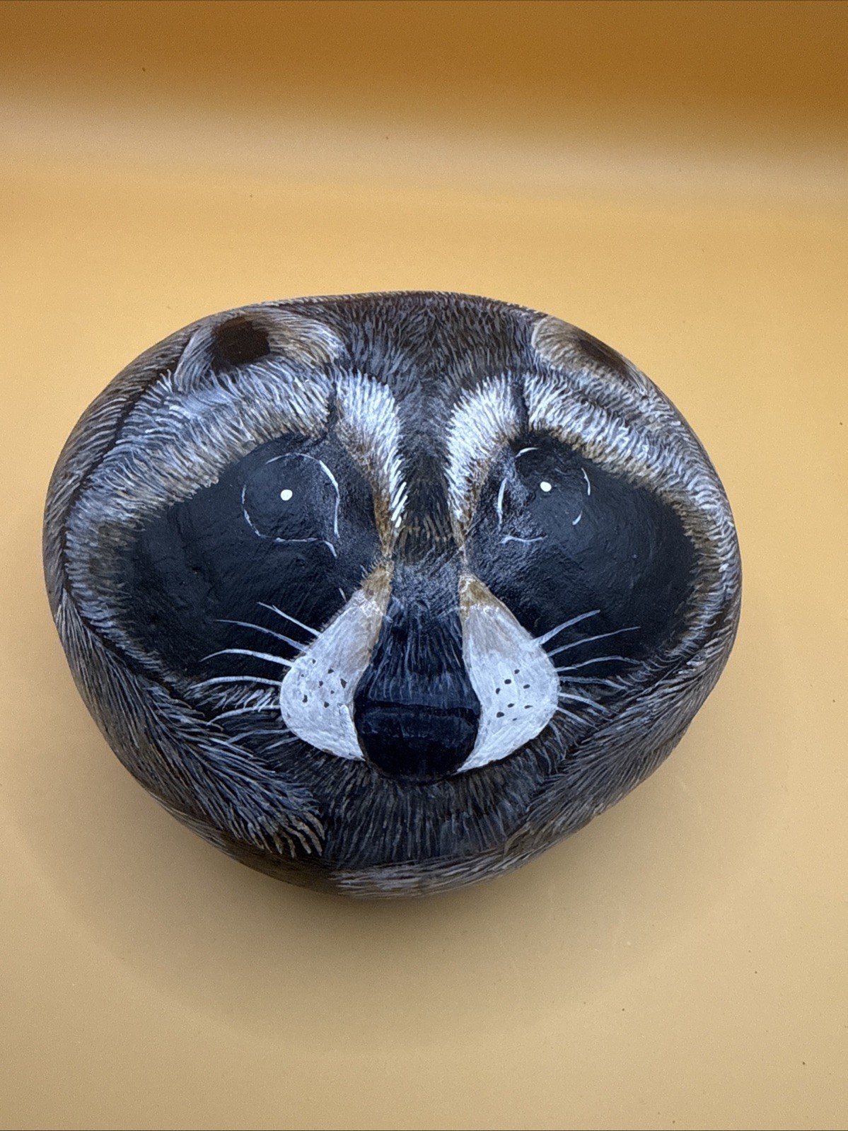 Raccoon Rock Art By Susan Reib. Sm. Doorstop Size. Beautiful For Home Or Office.