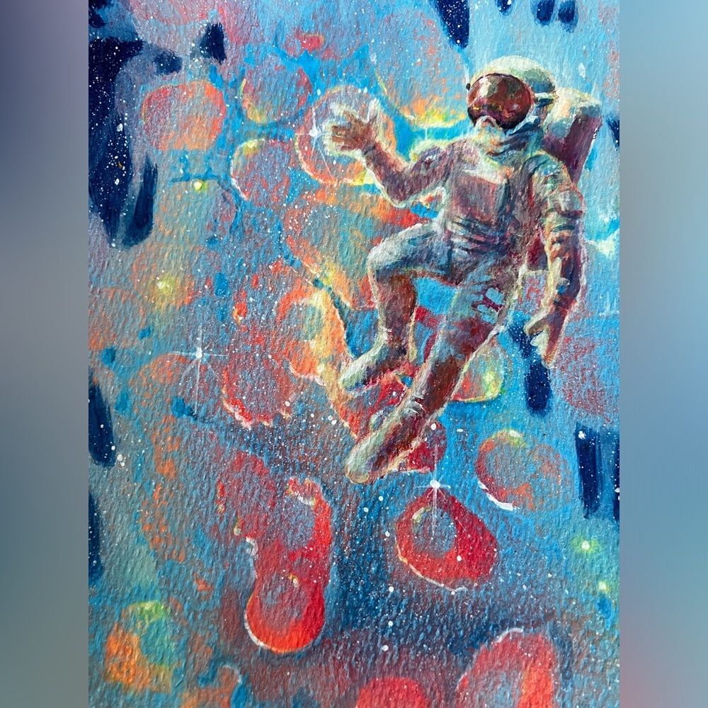 Original UFO Painting Astronaut galaxy art space artwork UAP Ooak Artettina USA