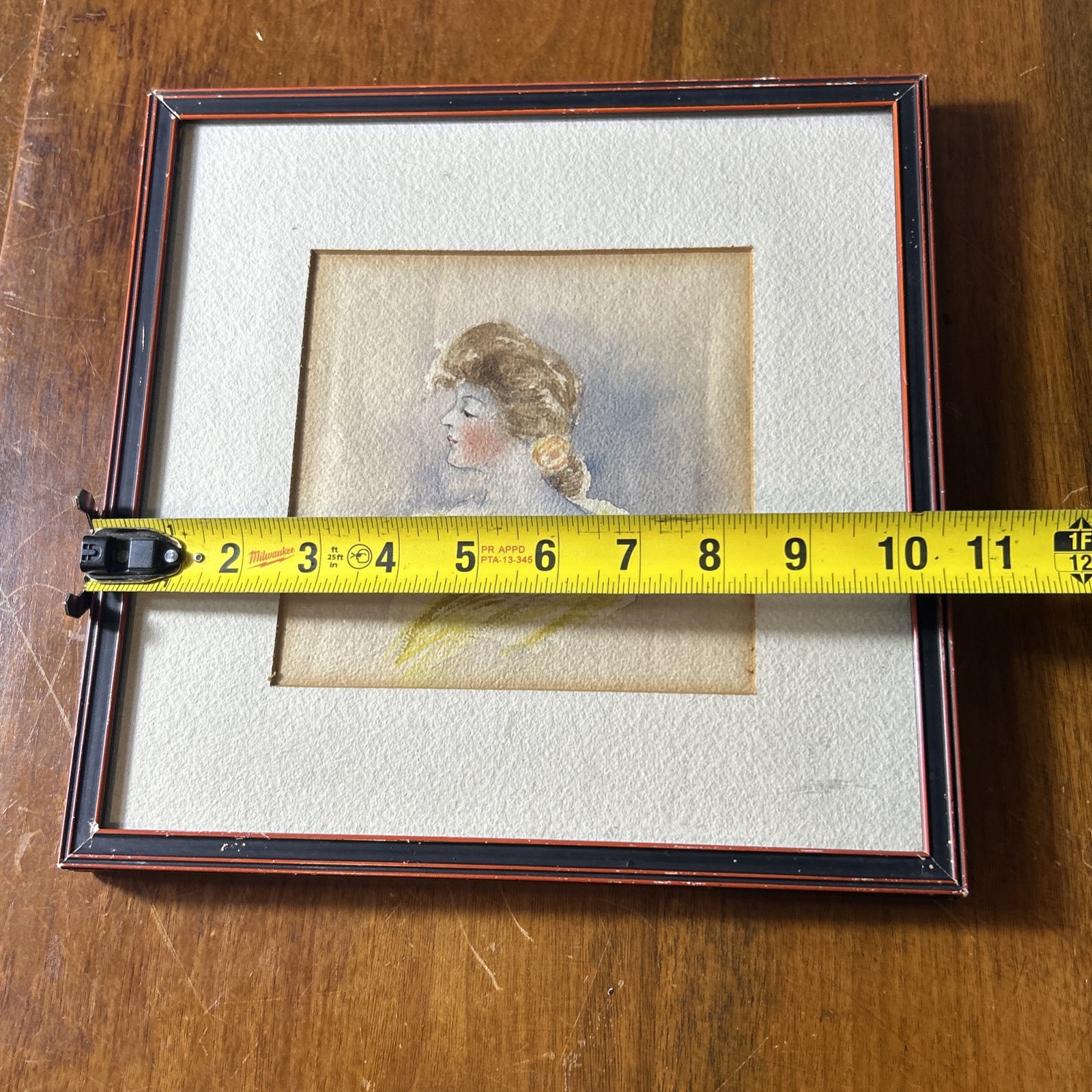 Antique Original Watercolor Painting Portrait of Victorian Lady 10 x 10 Square