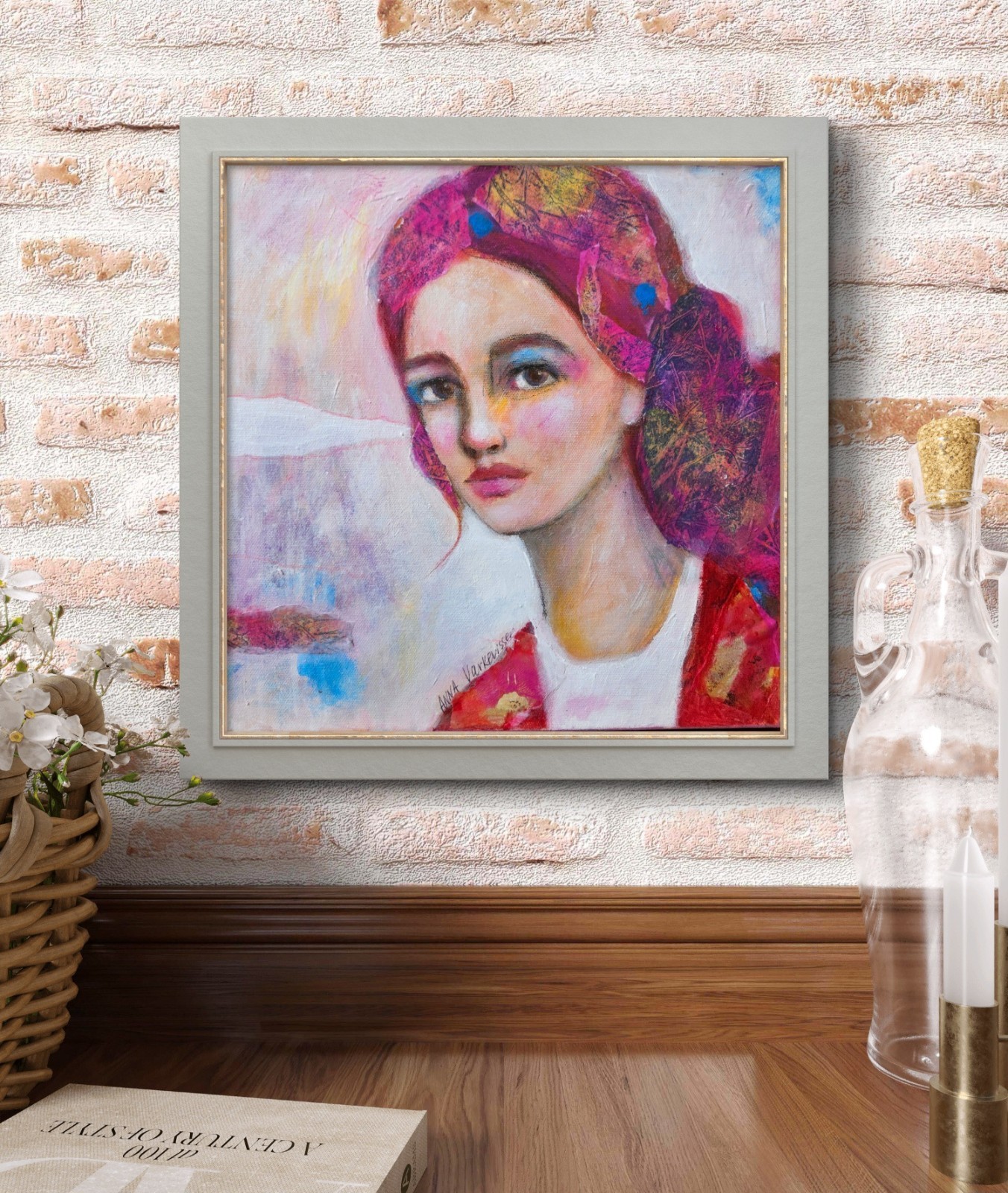Painting Original Woman Face Portrait GALLERY WRAPPED CANVAS 12x12x1.5 «