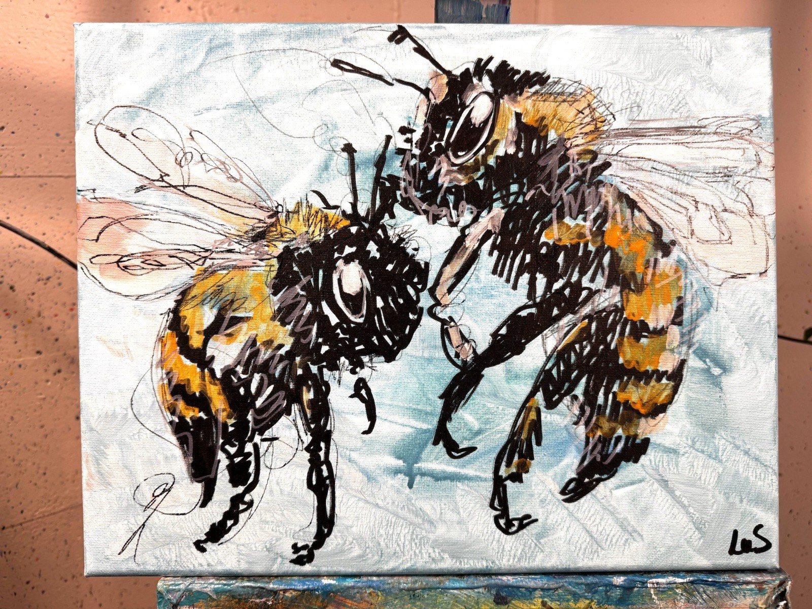 Abstract Original 11×14 Bees Expressionism Handmade Signed Wall Art Decor 111