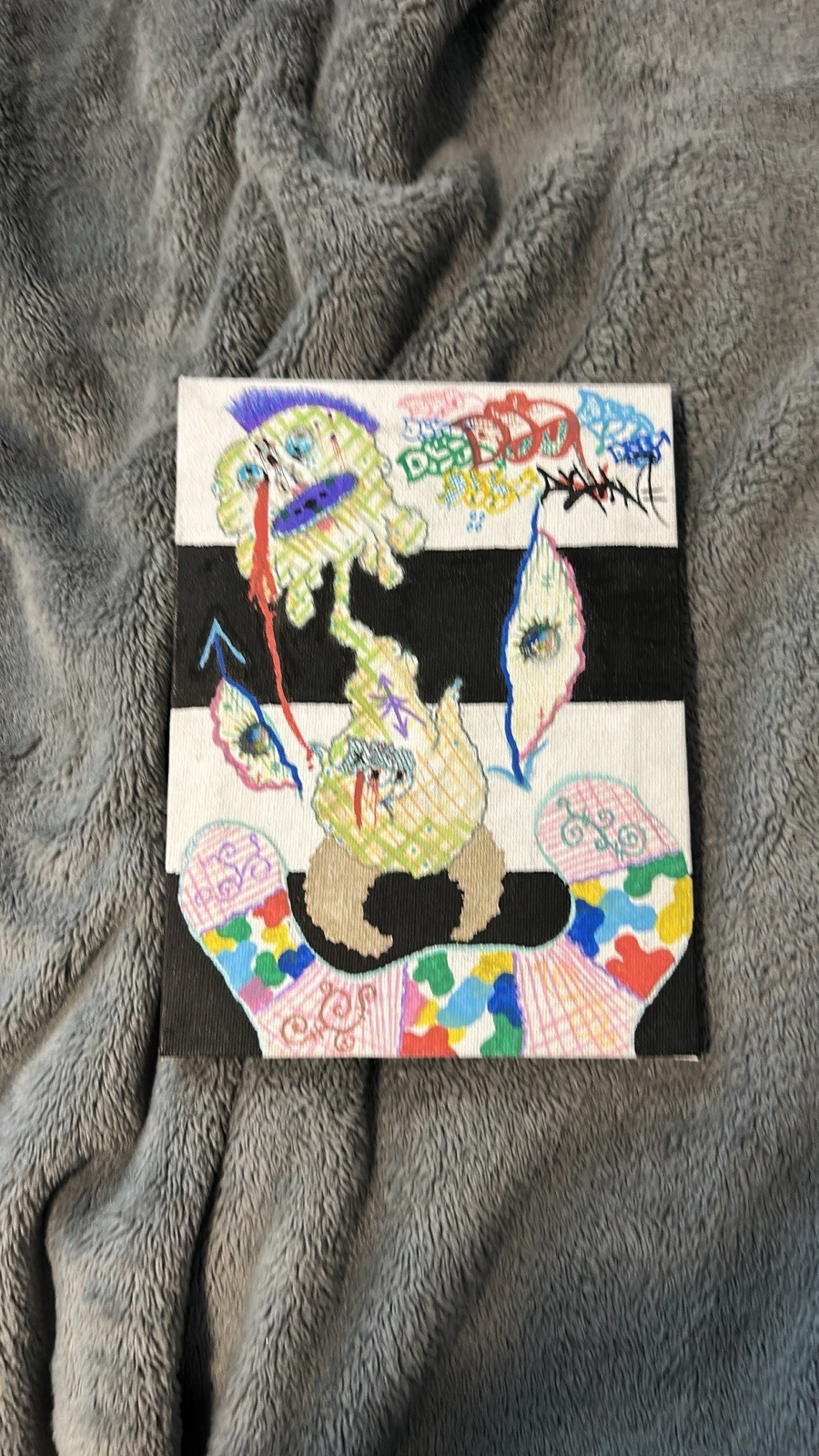 Small Abstract Mixed Media Painting on Stretched Canvas, Unframed