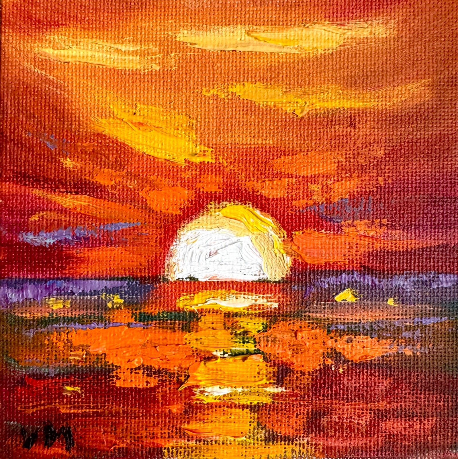 Original Oil Painting Coastal Landscape Impressionism Modern Sunset Wall Art 4×4