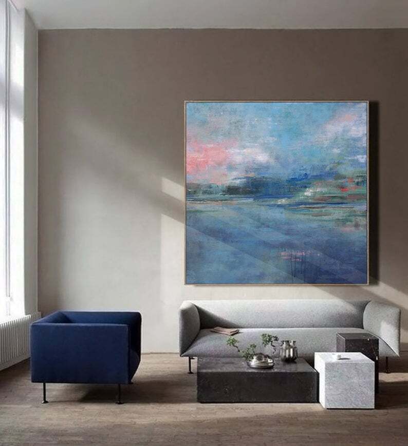 Blue Wall Art Ocean Landscape Painting Large Sea Canvas Art Painting Dining