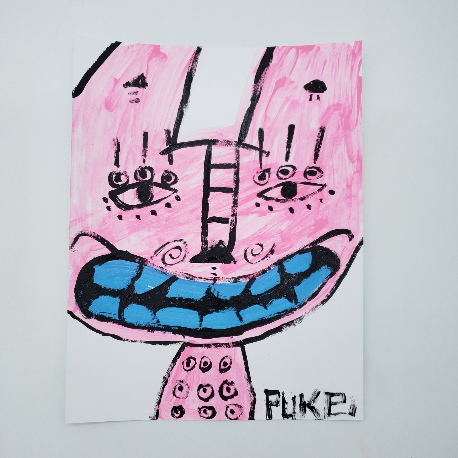 Original Outsider Art Rusty Cat Acrylic Painting by NYC graffiti artist PUKE