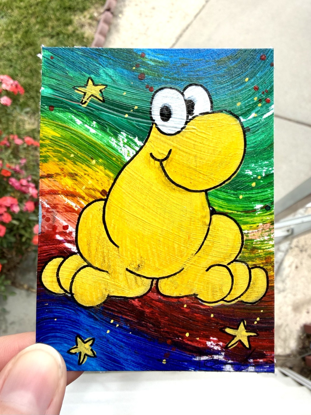 Original ACEO Yellow Nerds Candy Painting by Alannah Dyer- Mini Art 2.5×3.5 in.