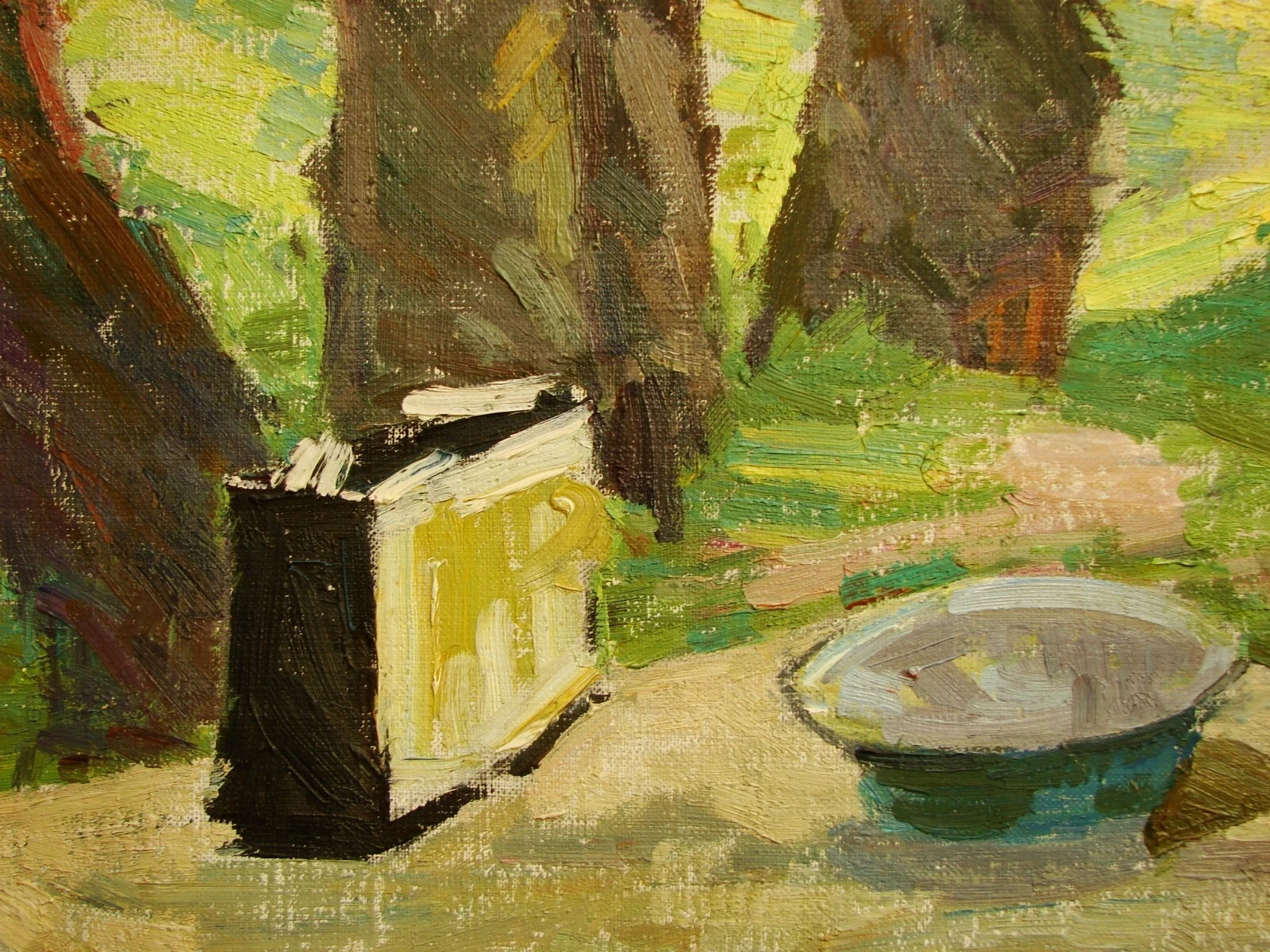 Ukrainian Soviet Oil Painting impressionism Still Life receiver kettle sunny day