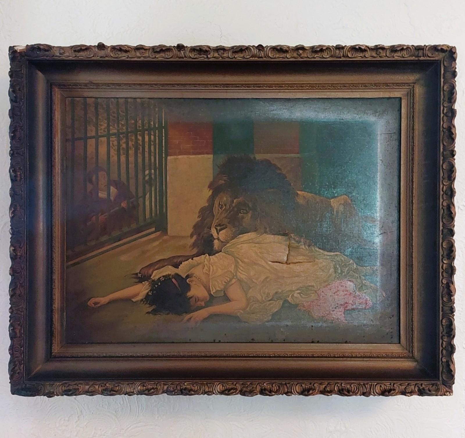 Original Vintage Oil Painting The Lion’s Bride -After- Gabriel von Max – AS IS