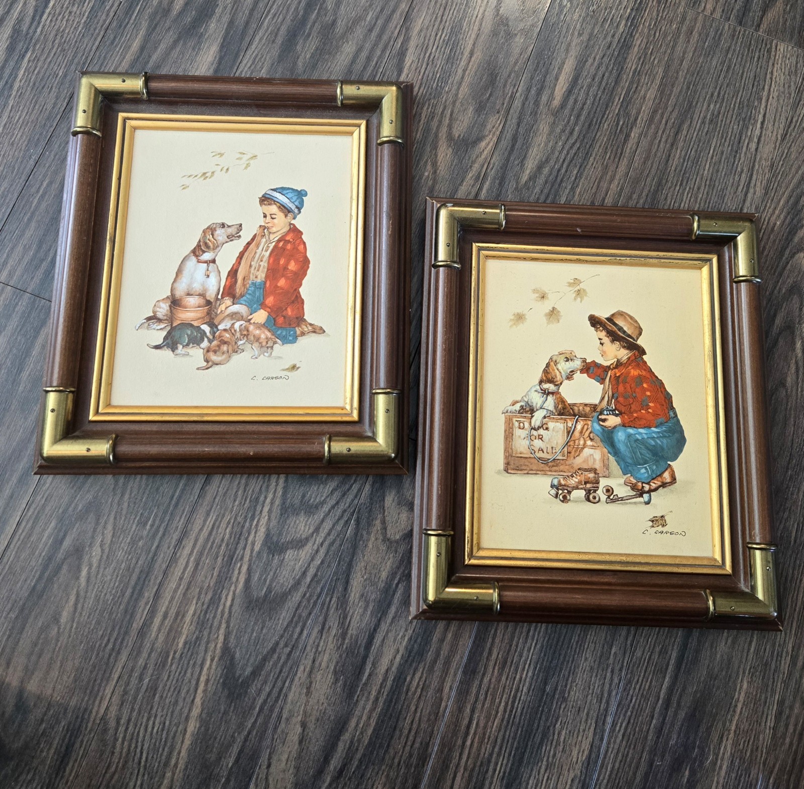C. CARSON Set of Certified Oil Paintings «Boys and Their Dogs» VINTAGE, 1986
