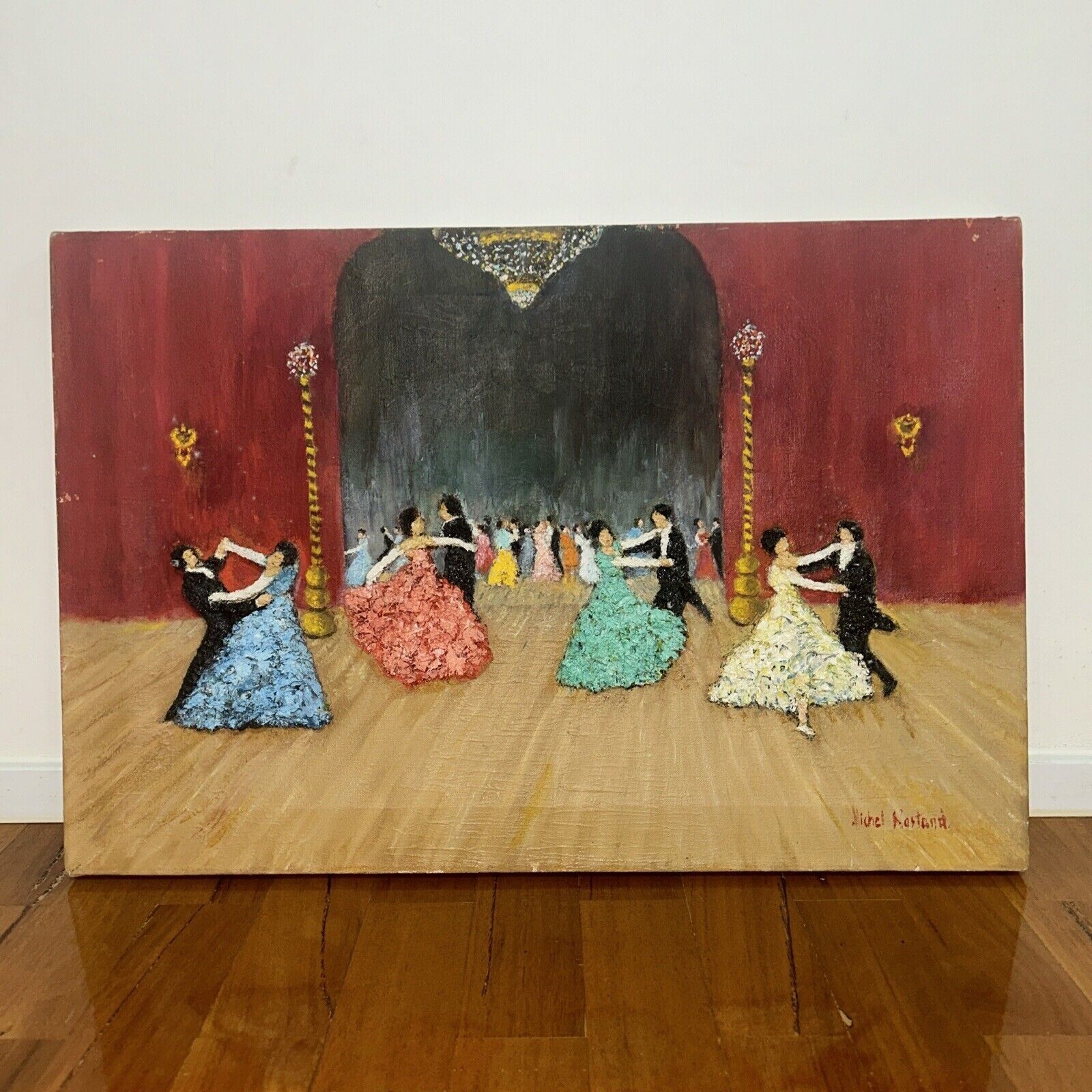 Michel Rostand Original Oil On Canvas Signed “Ballroom Dancing”- 20th Century