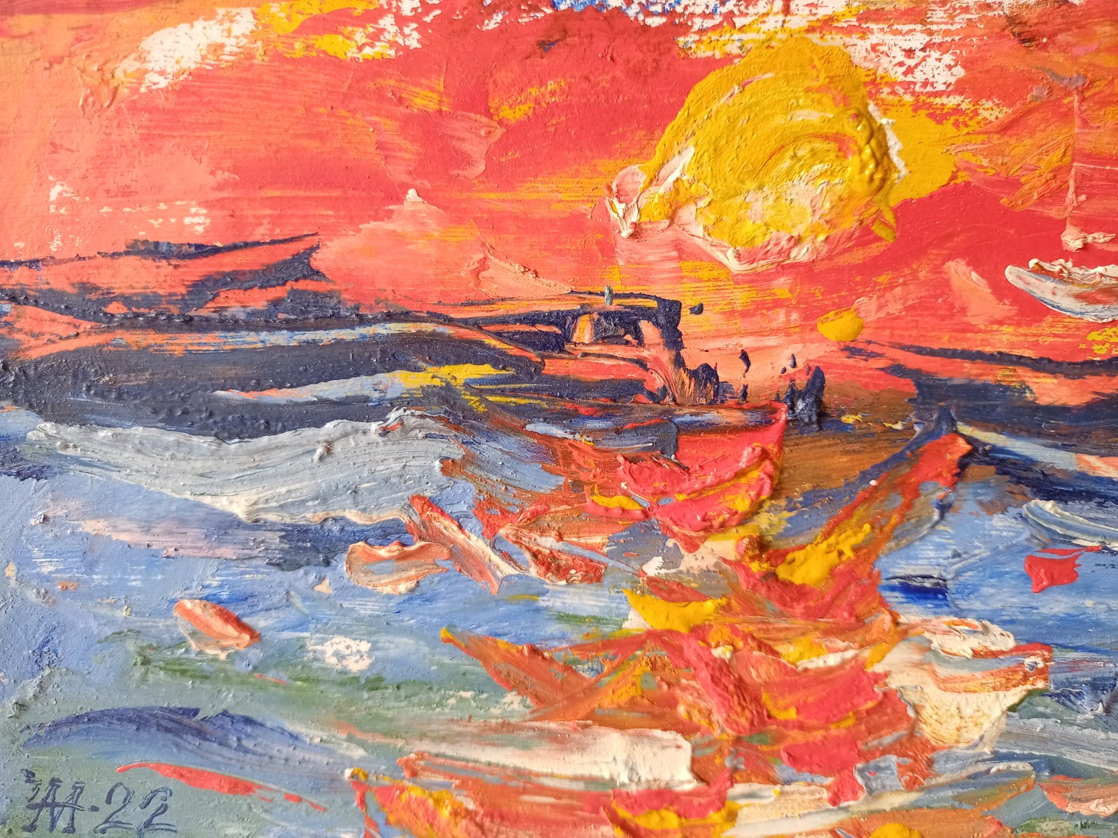 Sea Impasto Painting Original Art Impression Oil Painting 7.8 x 10 in
