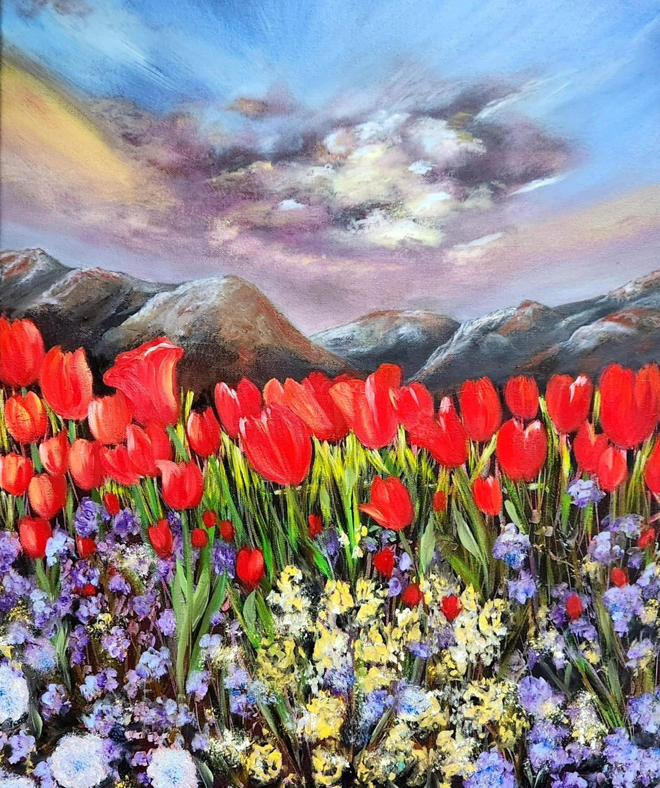 Poppy Field Landscape Painting 18×24 Original Oil Art by M Isaksen