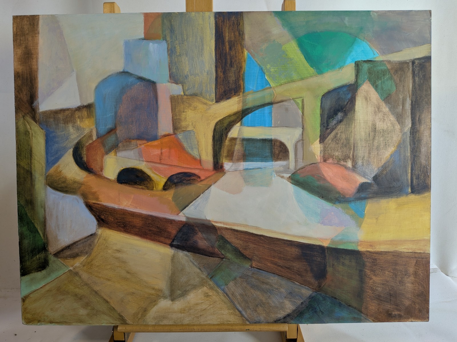 Vintage Modern Constructivist Geometric Abstract Surrealist Midcentury Painting