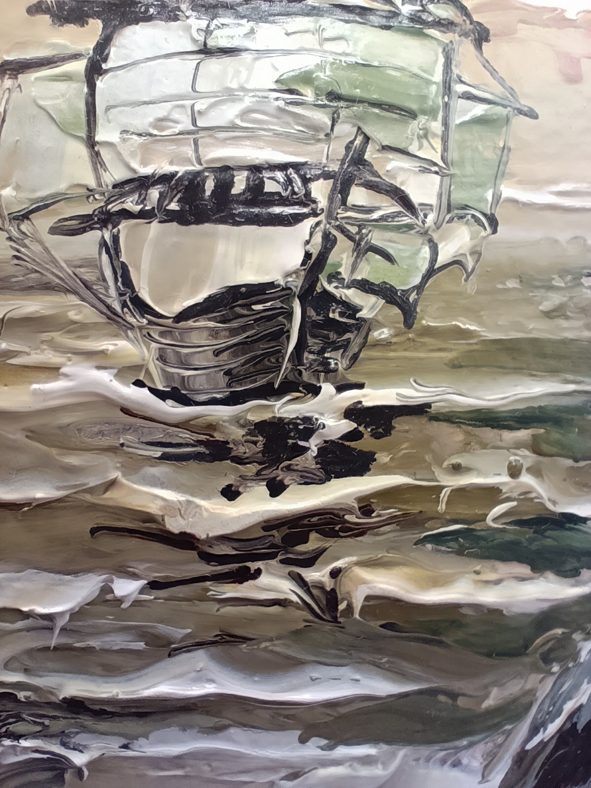 Original Oil Painting Sea Seascape Miniature Framed Impasto Ship Maritime Art