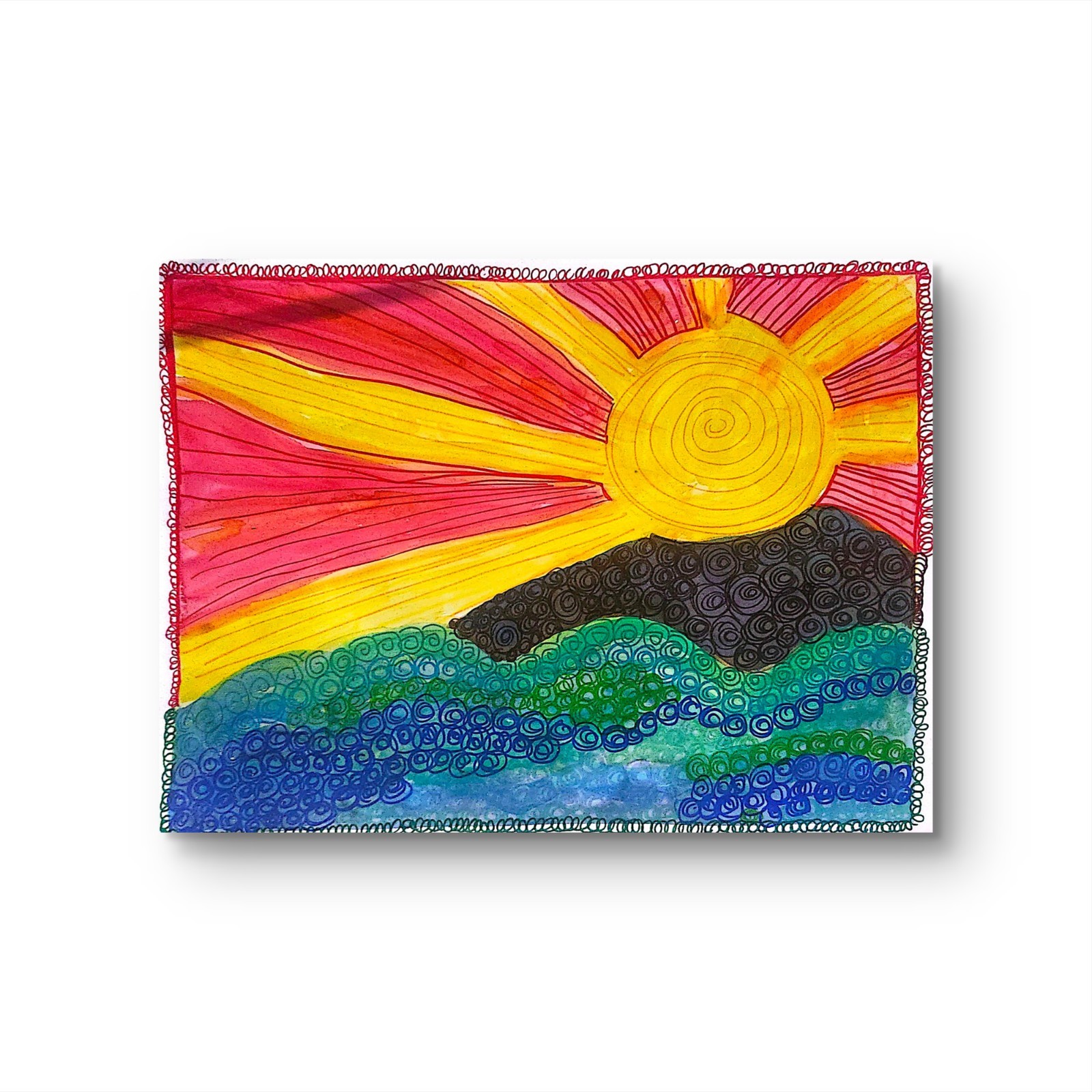 Here Comes Sun Contemporary Expressionist 11×14 Paper Original Watercolor Ink