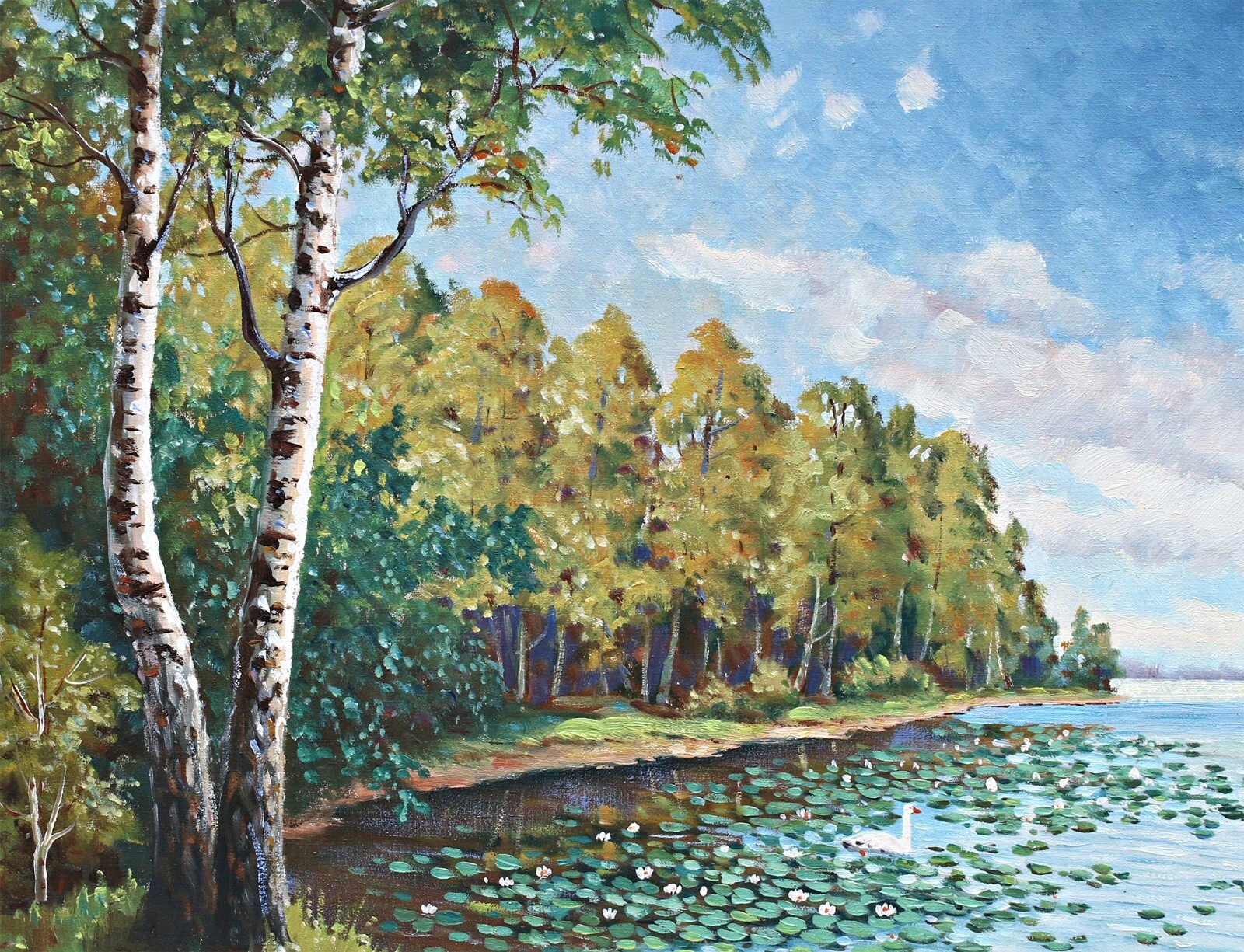 Torsten Mueller – Summer Landscape With Lake – Oil Painting On Canvas – Signed