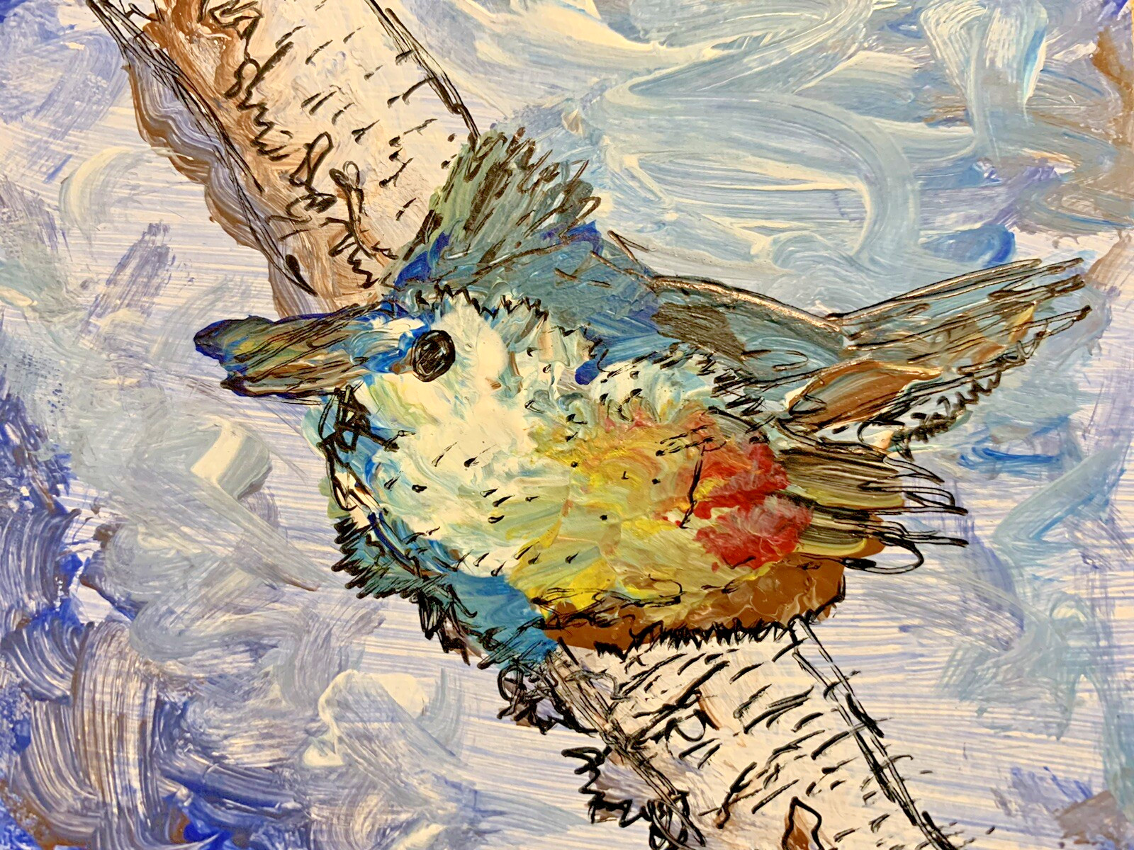 Original Artwork Blue Bird Titmouse Birds Animal ACEO Handmade Signed By Artist