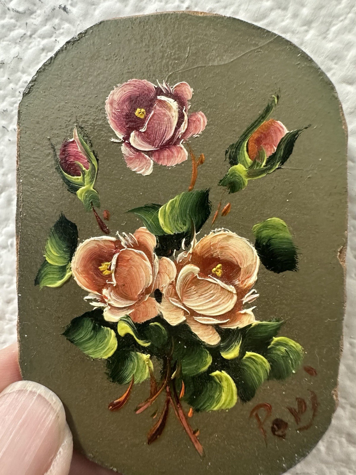 Vintage Mini Original Oil Painting Miniature Signed Framed Florals On Board